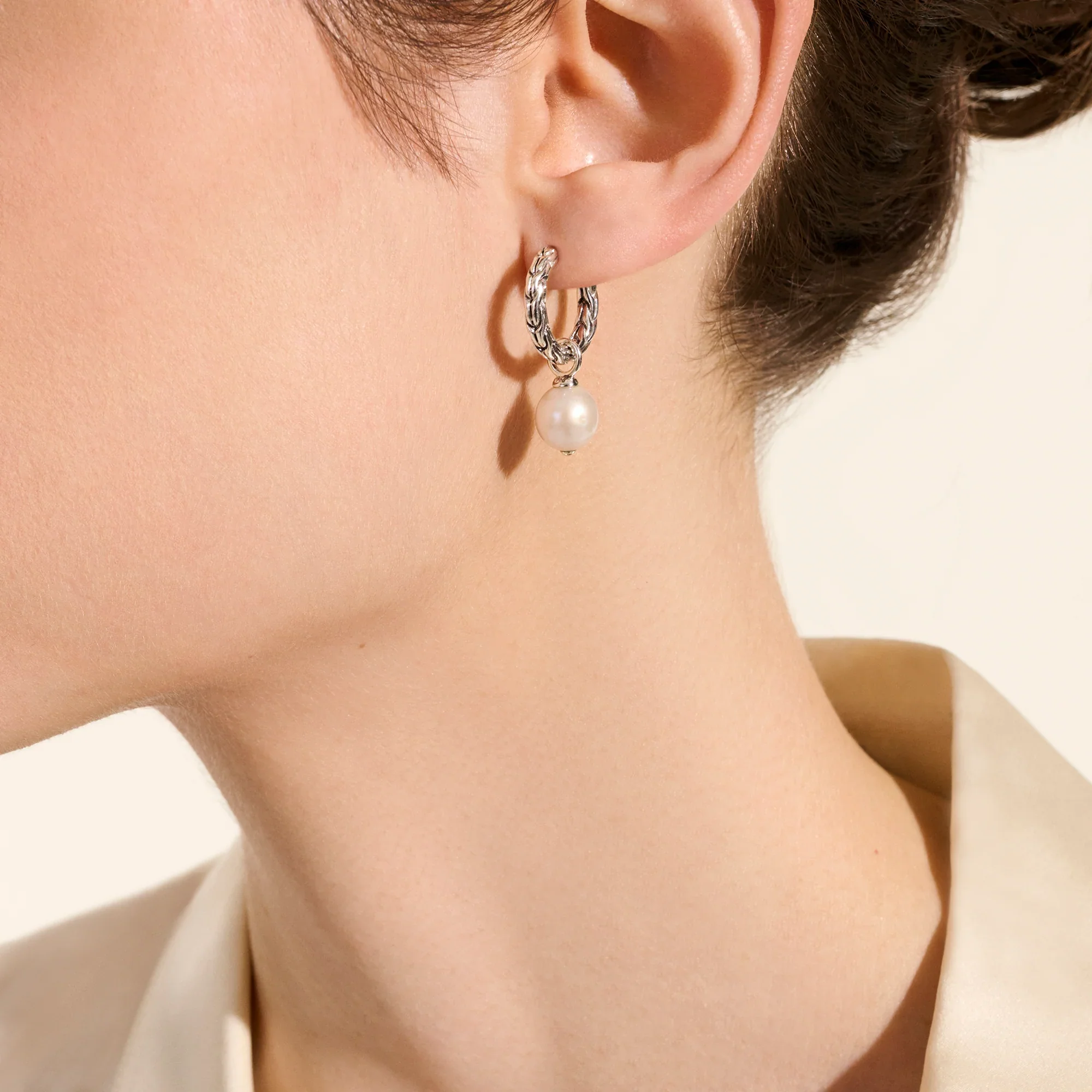 Classic Chain Pearl Hoop Earring - Image 3