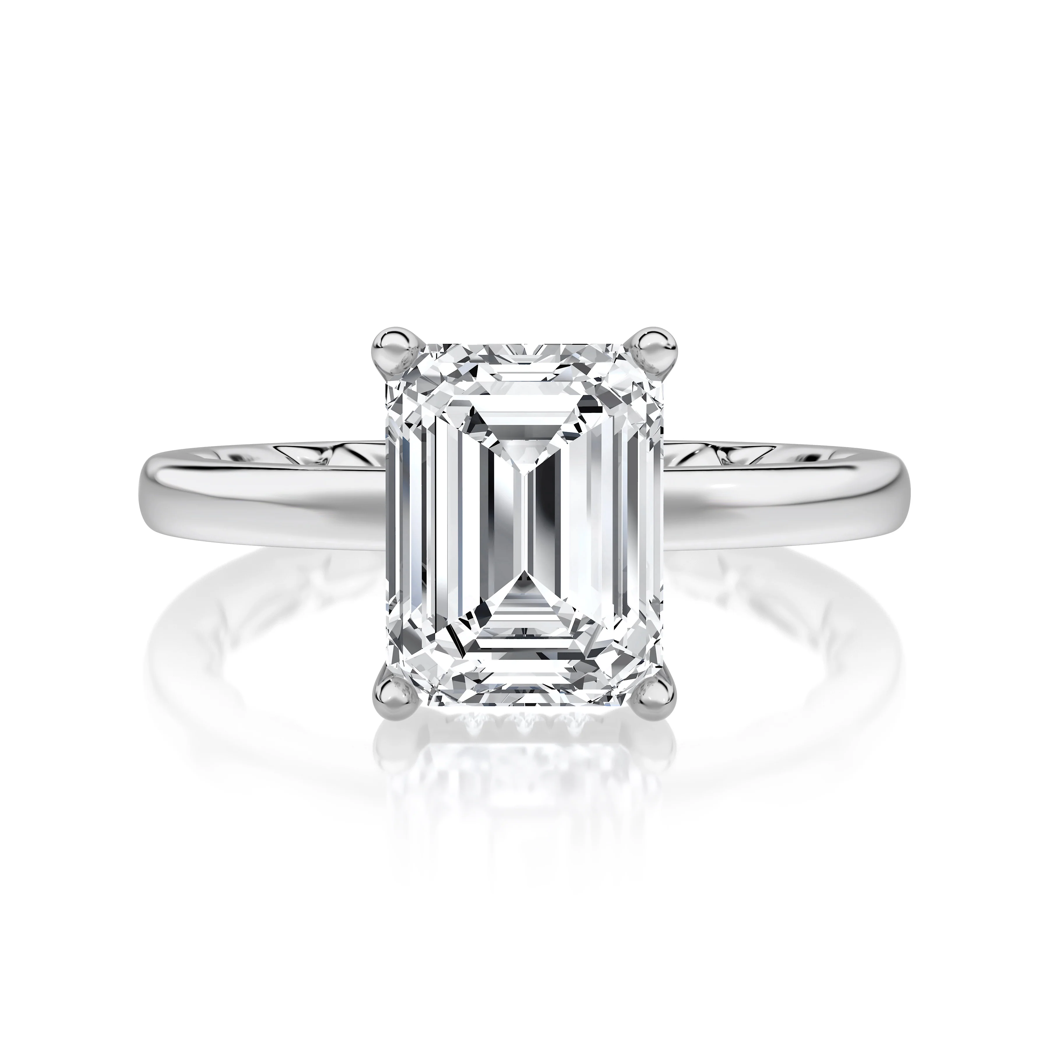 Classic Four Prongs Solitaire Emerald Center Diamond Engagement Ring - Image 3