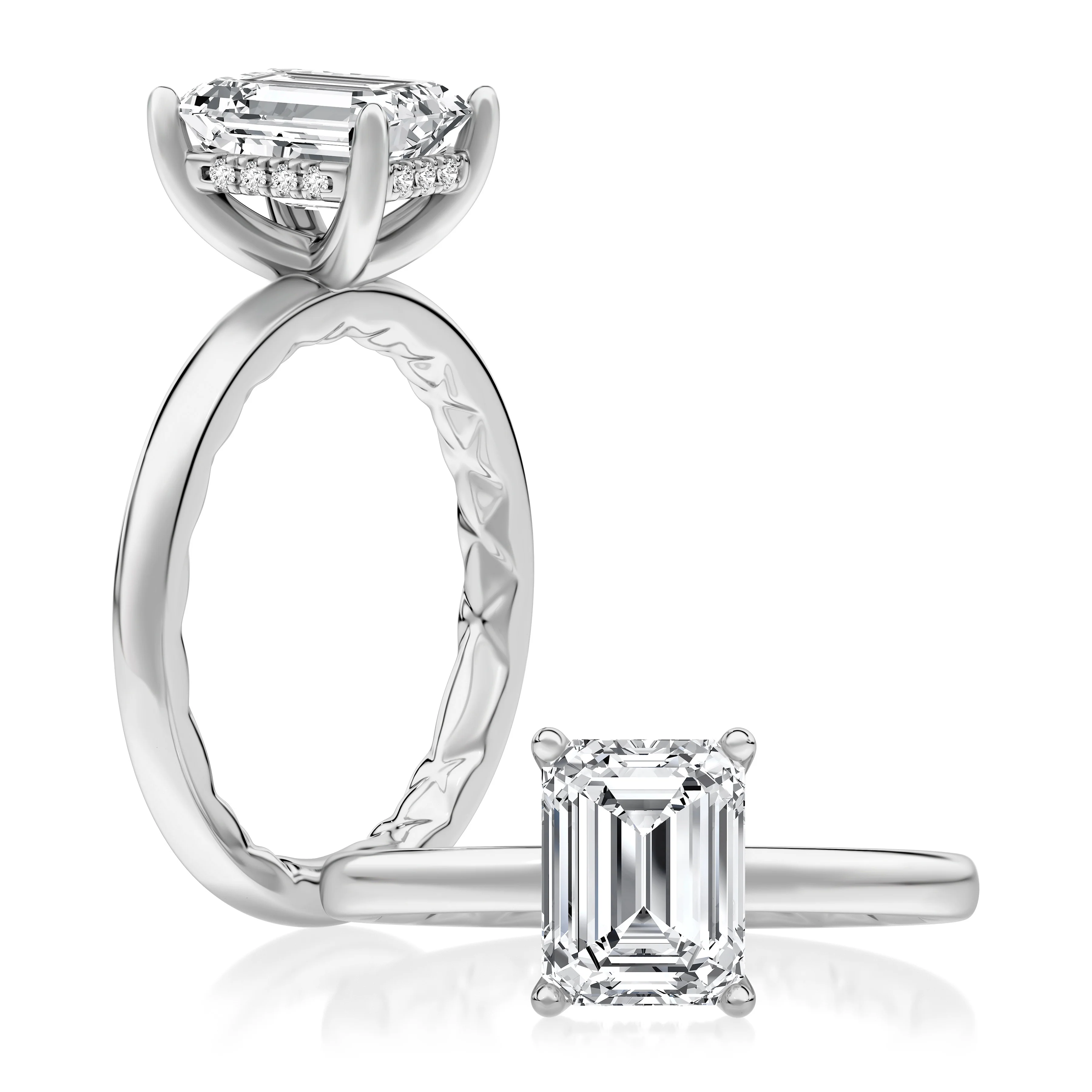 Classic Four Prongs Solitaire Emerald Center Diamond Engagement Ring - Image 4