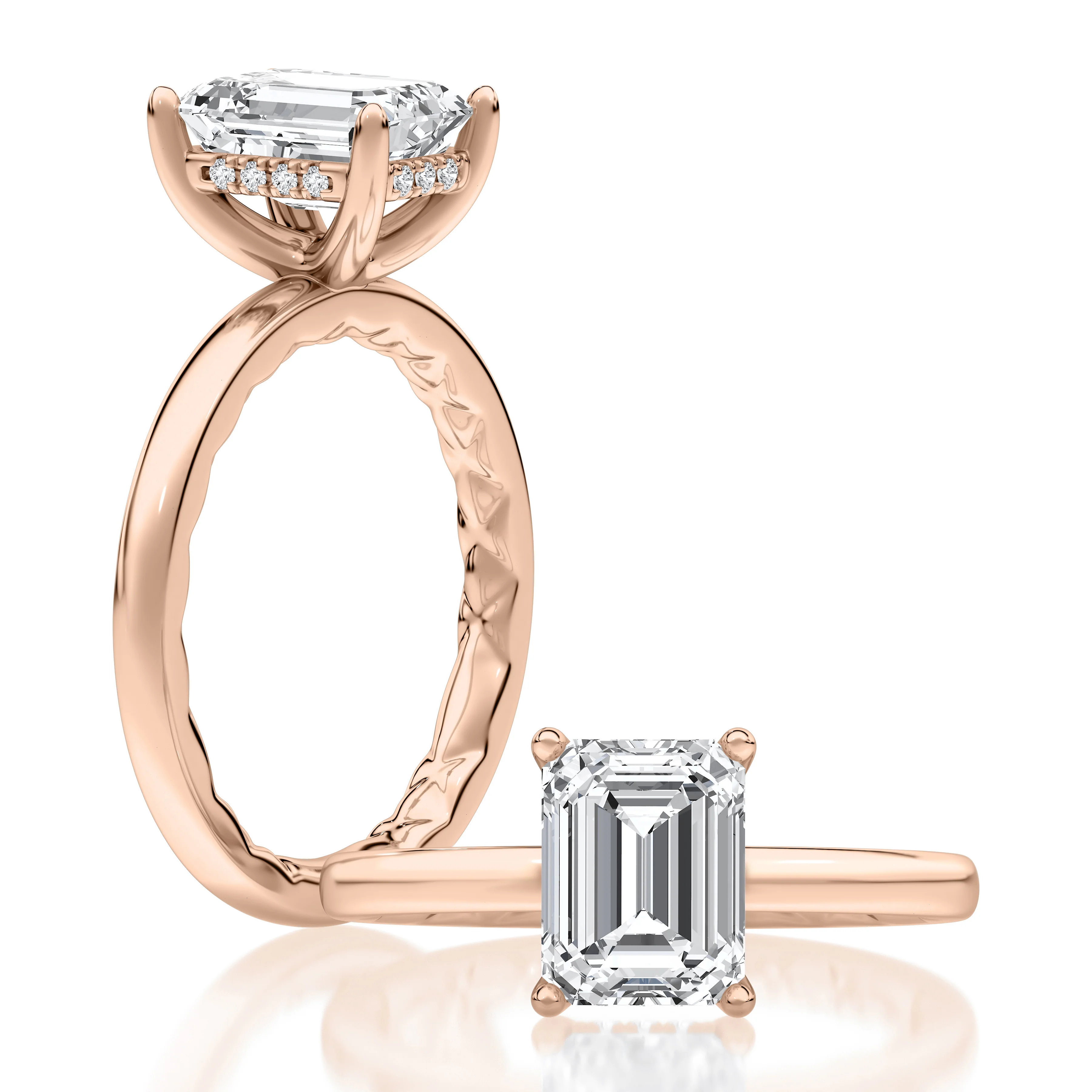 Classic Four Prongs Solitaire Emerald Center Diamond Engagement Ring - Image 5