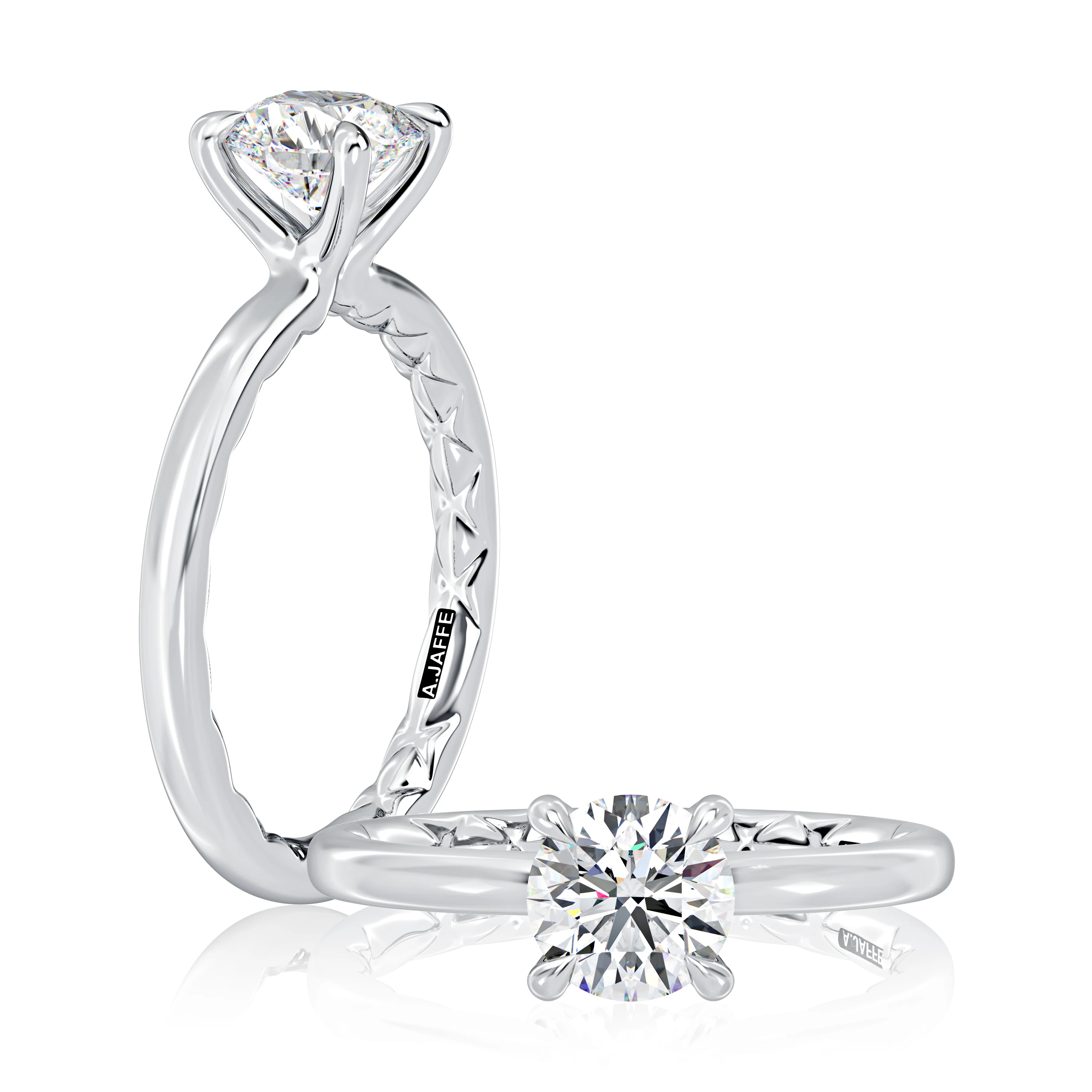 Classic Four Prongs Solitaire Round Center Diamond Engagement Ring - Image 2