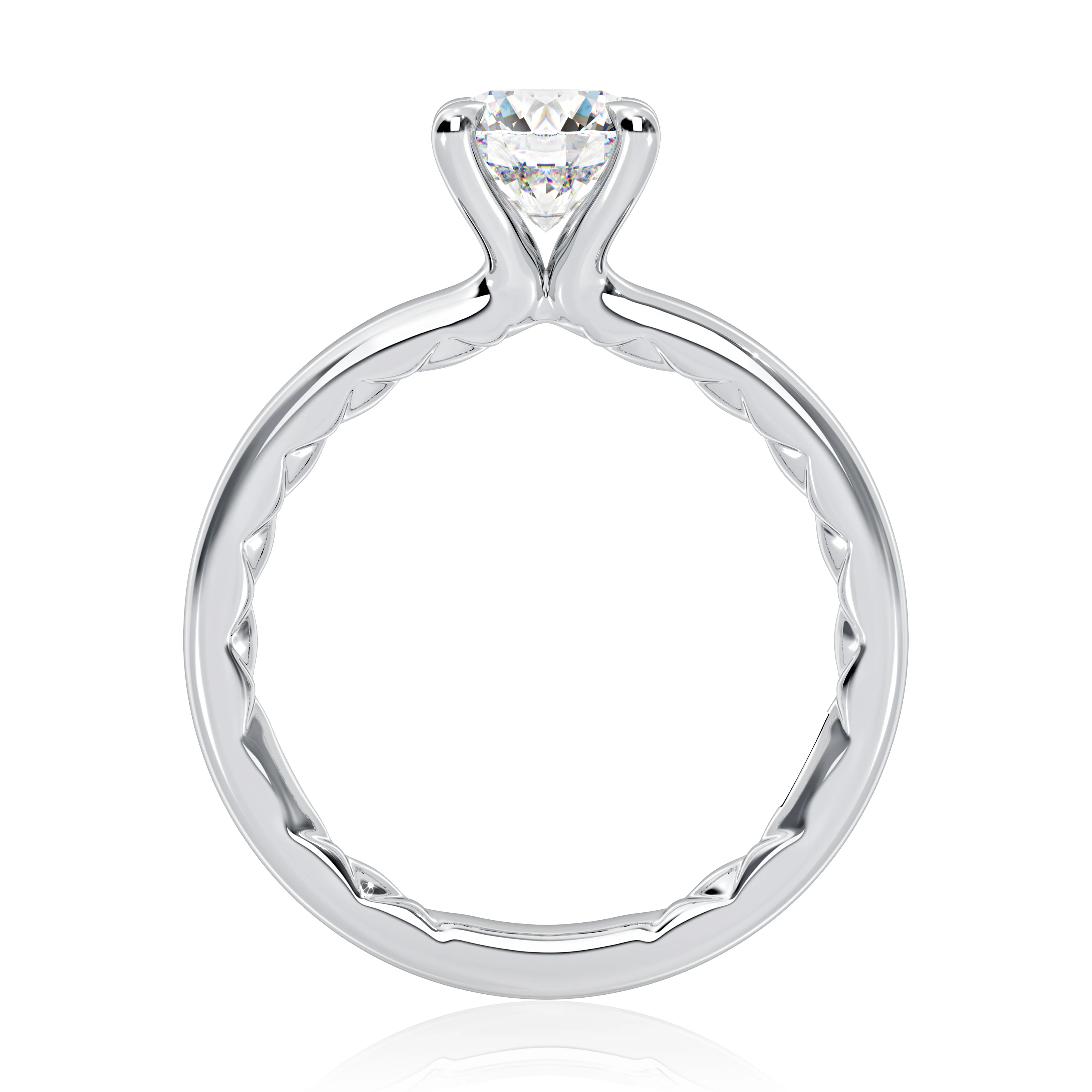 Classic Four Prongs Solitaire Round Center Diamond Engagement Ring - Image 3