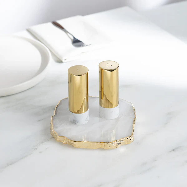 Coluna Dual Salt & Pepper, Marble & Gold, Set of 2 - Image 2