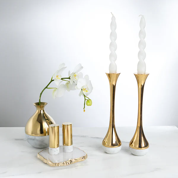 Coluna Dual Salt & Pepper, Marble & Gold, Set of 2 - Image 3