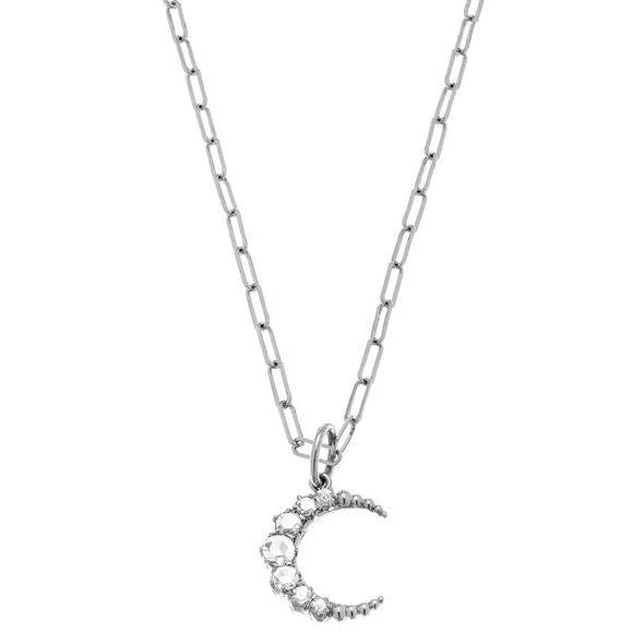 Crescent Rose Cut White Gold Diamond Charm - Image 3