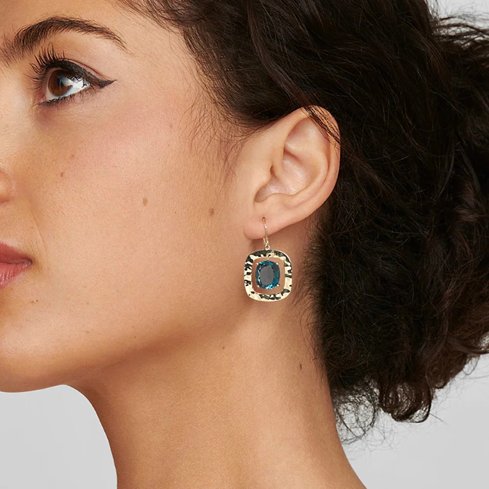 Crinkle Earrings with Swiss Blue Topaz Cushion Stone - Image 2