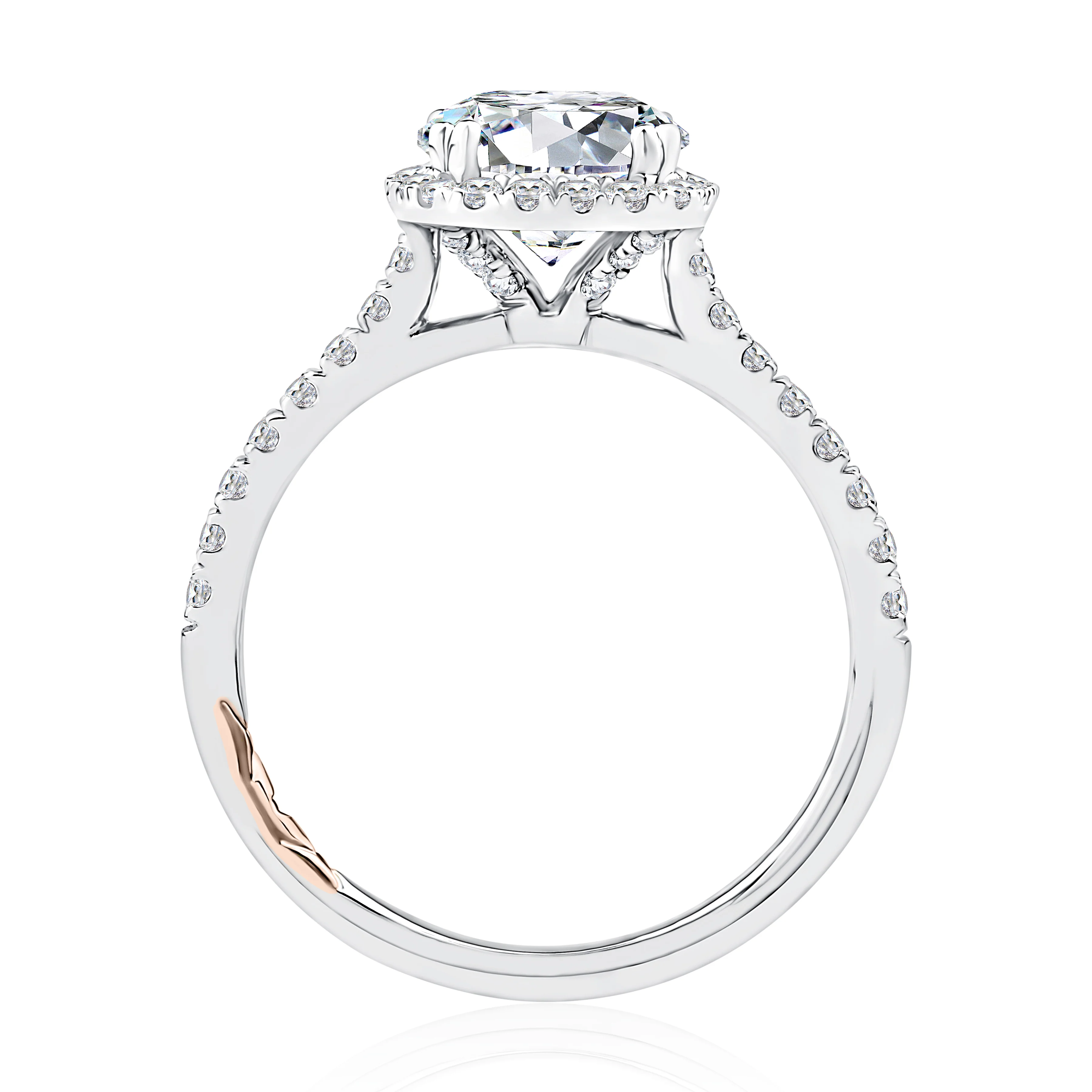 Cushion Shaped Halo Round Center Diamond Engagement Ring with Pave Band - Image 2