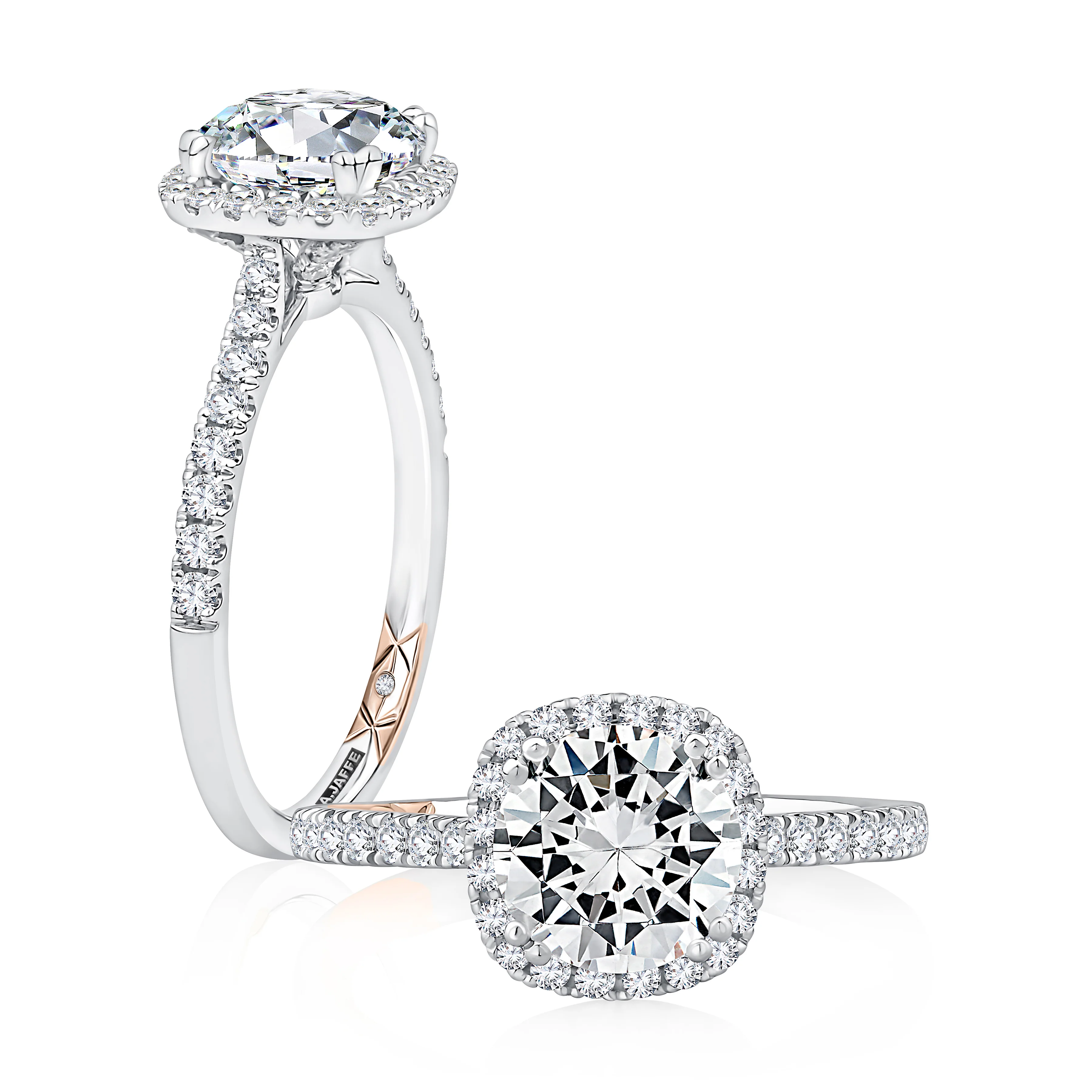 Cushion Shaped Halo Round Center Diamond Engagement Ring with Pave Band - Image 3