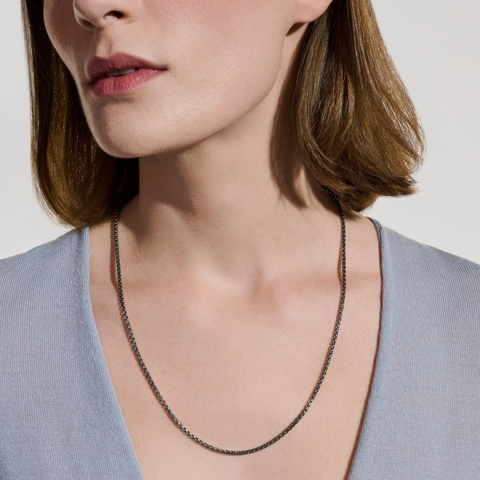 Dark Sterling Silver Box Chain Necklace 2.7MM - Image 4