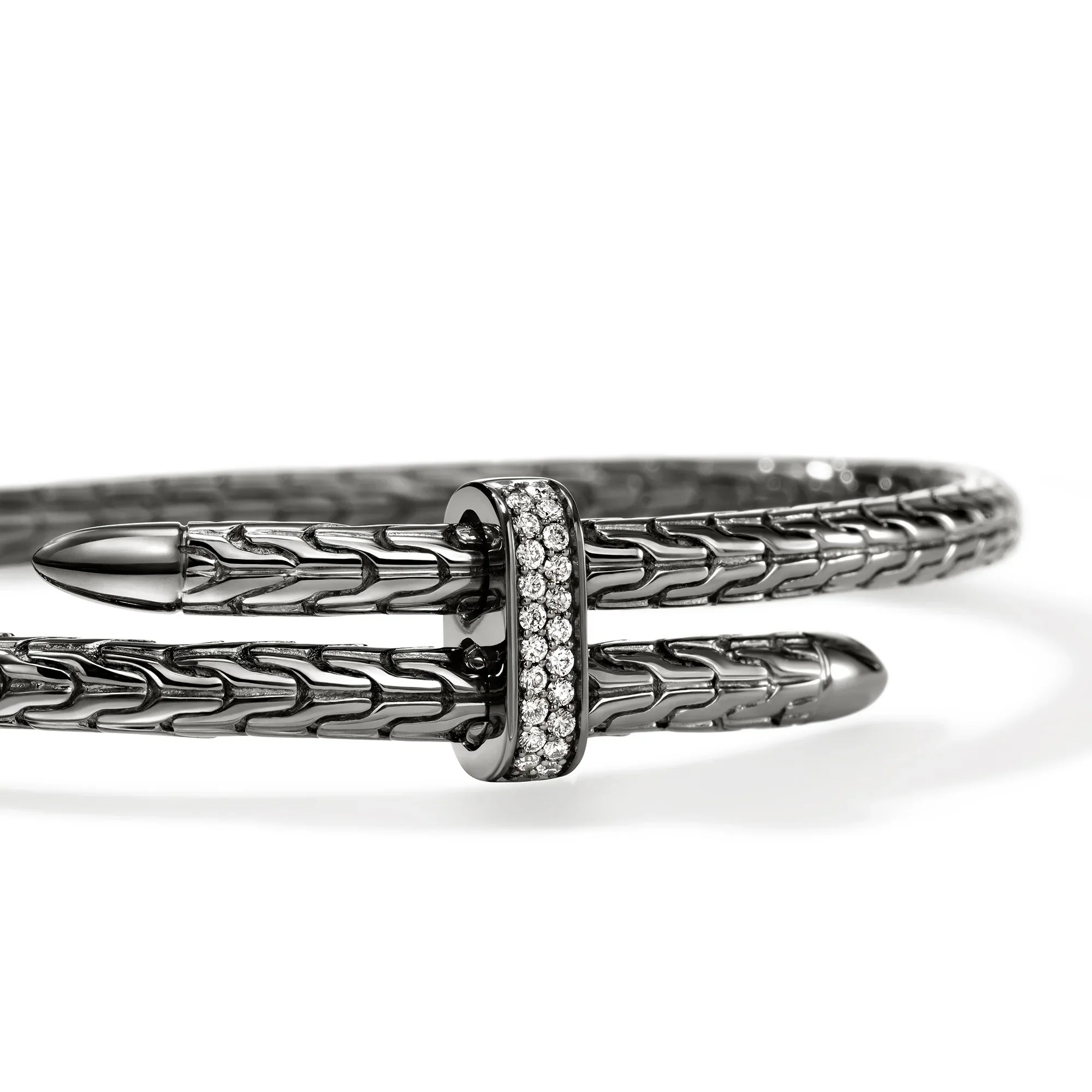 Dark Sterling Silver Spear Flex Cuff With Diamonds 4MM - Image 2