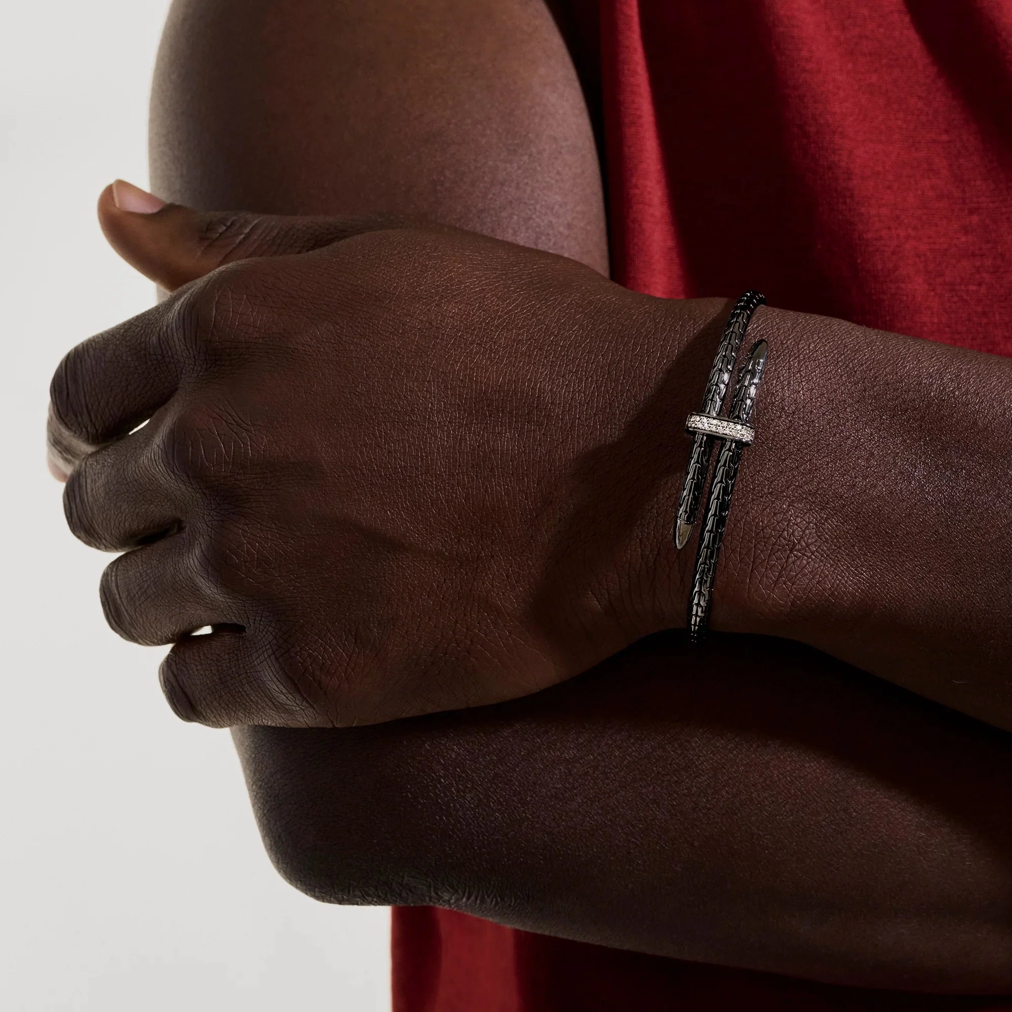 Dark Sterling Silver Spear Flex Cuff With Diamonds 4MM - Image 3
