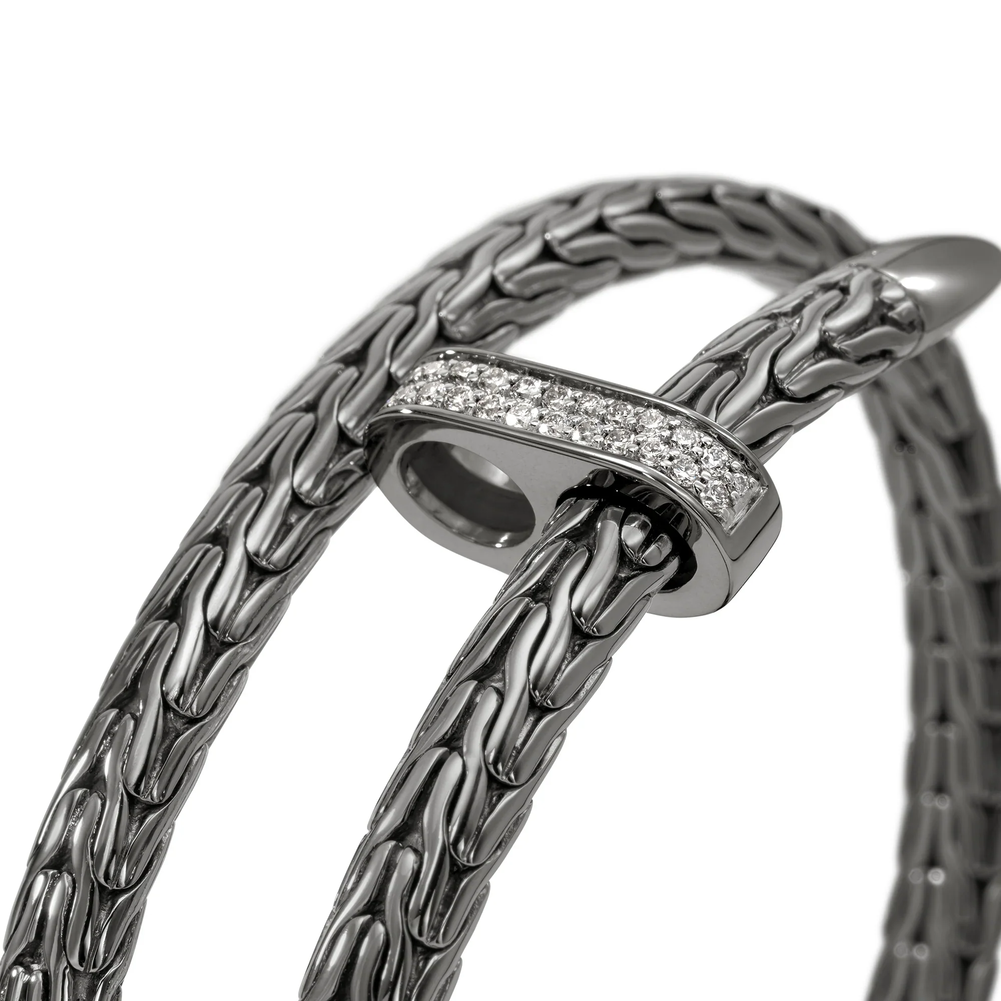 Dark Sterling Silver Spear Flex Cuff With Diamonds 5.5MM - Image 2