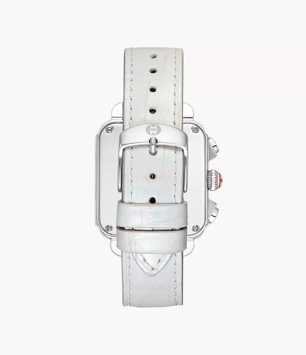 Deco Sport Chronograph Stainless Steel White Leather Watch - Image 3