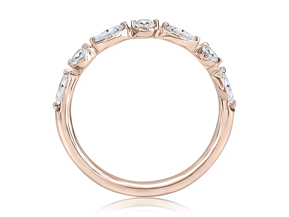 0.43ctw Delicate Halfway Alternating Round and Marquise Diamond Wedding Band - Image 2