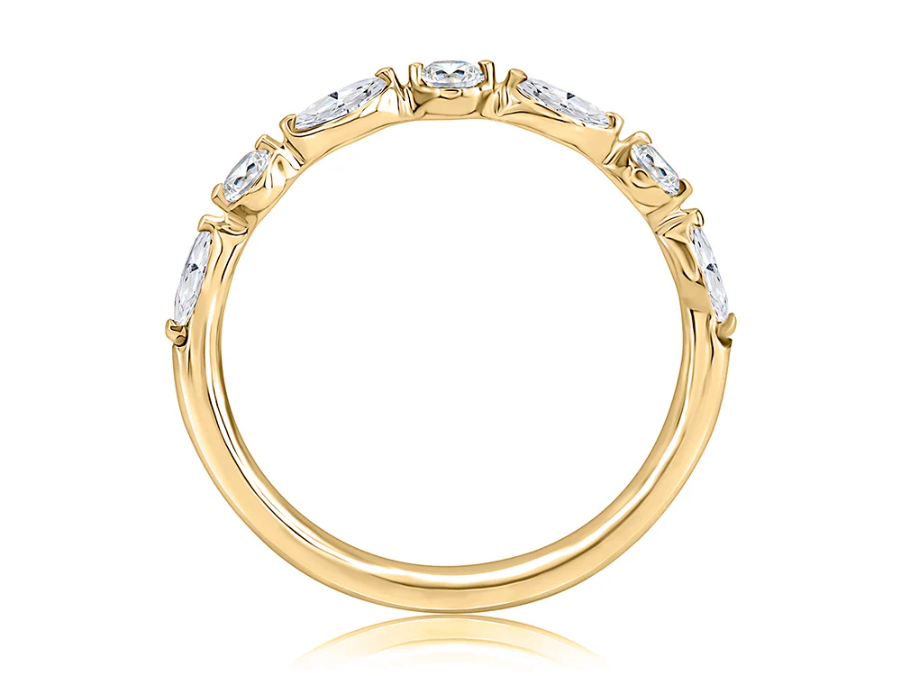 0.43ctw Delicate Halfway Alternating Round and Marquise Diamond Wedding Band - Image 2