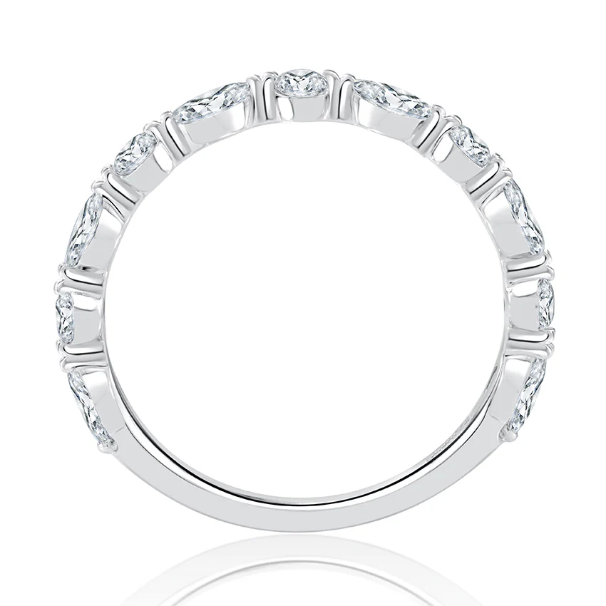 0.67ctw Delicate Halfway Alternating Round and Marquise Diamond Wedding Band - Image 2