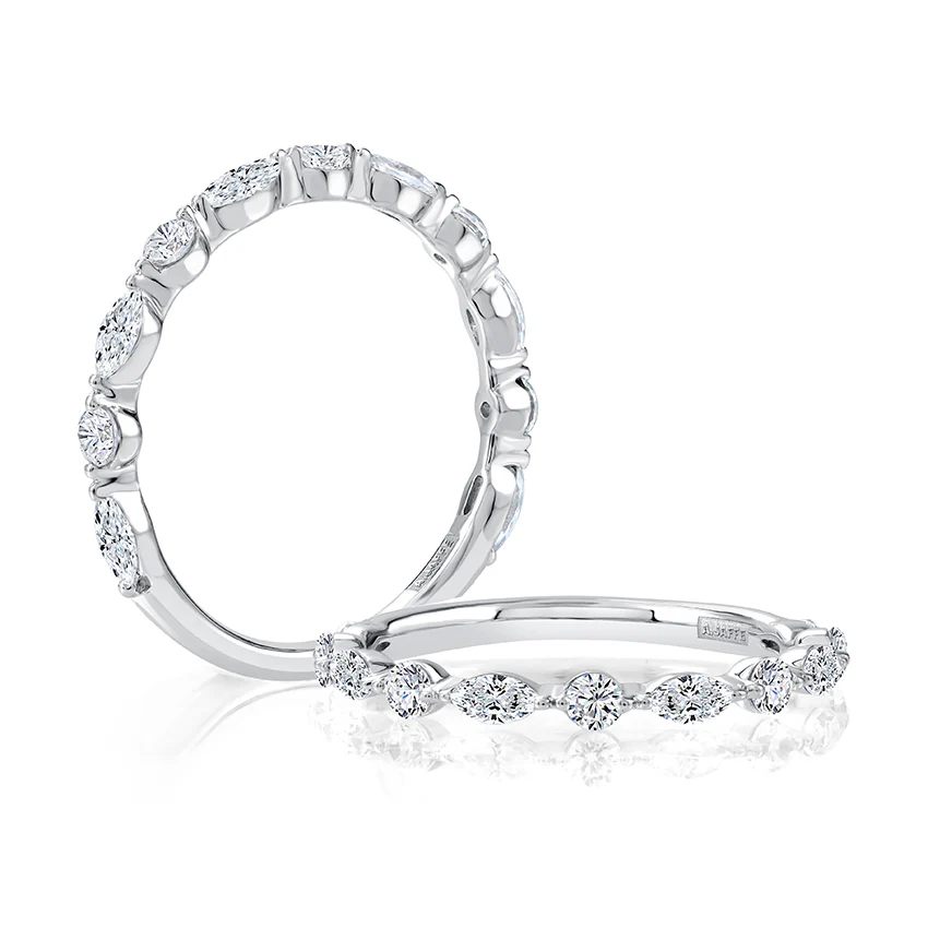 0.67ctw Delicate Halfway Alternating Round and Marquise Diamond Wedding Band - Image 3