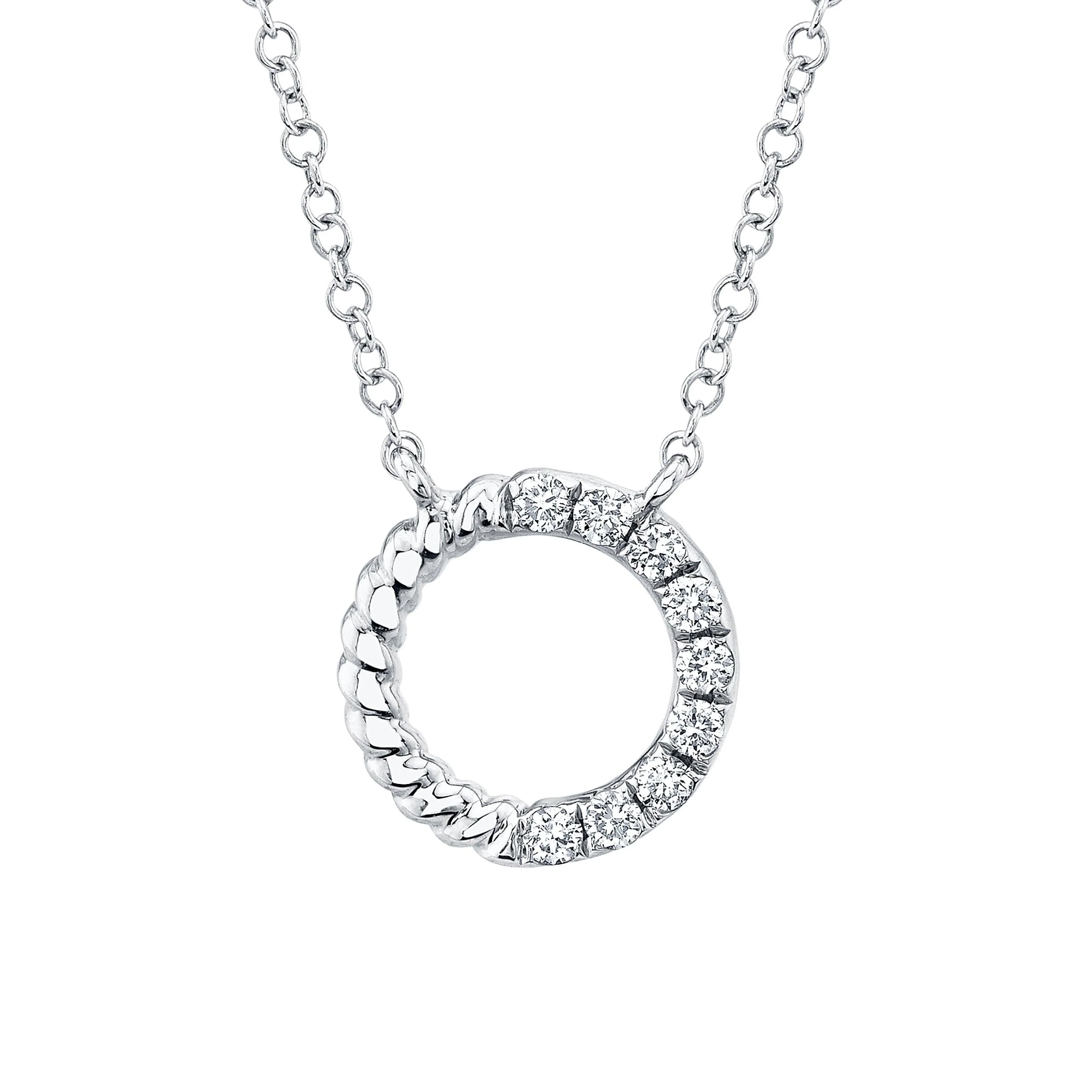 0.12ctw Diamond Circle Necklace, 14K White Gold