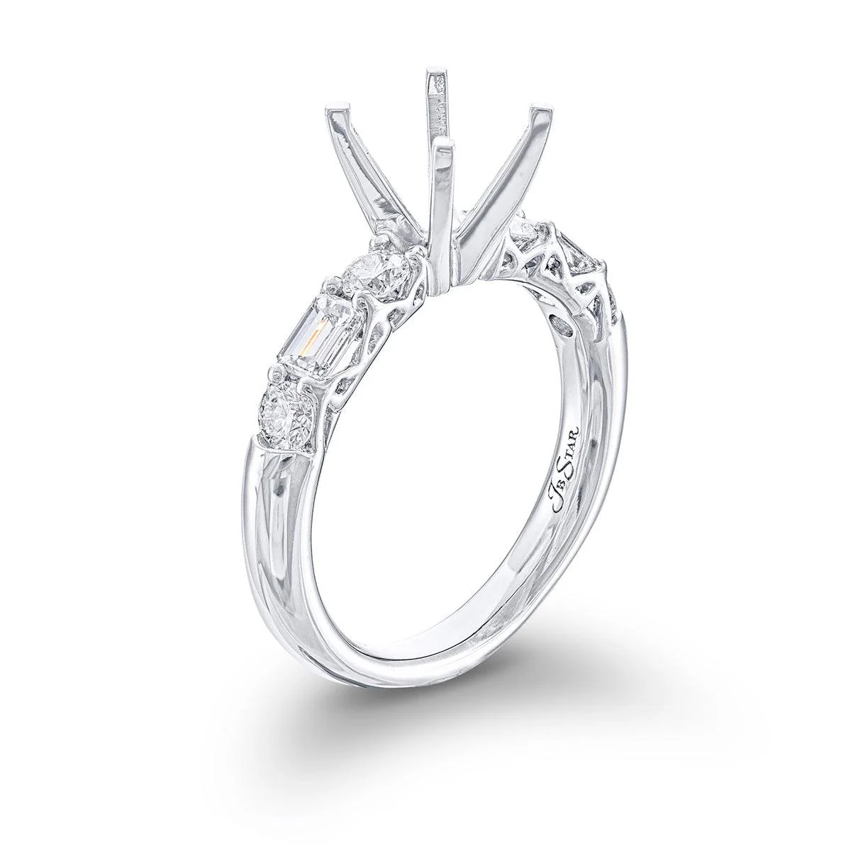 Emerald & Round Diamond Engagement Ring - Image 2