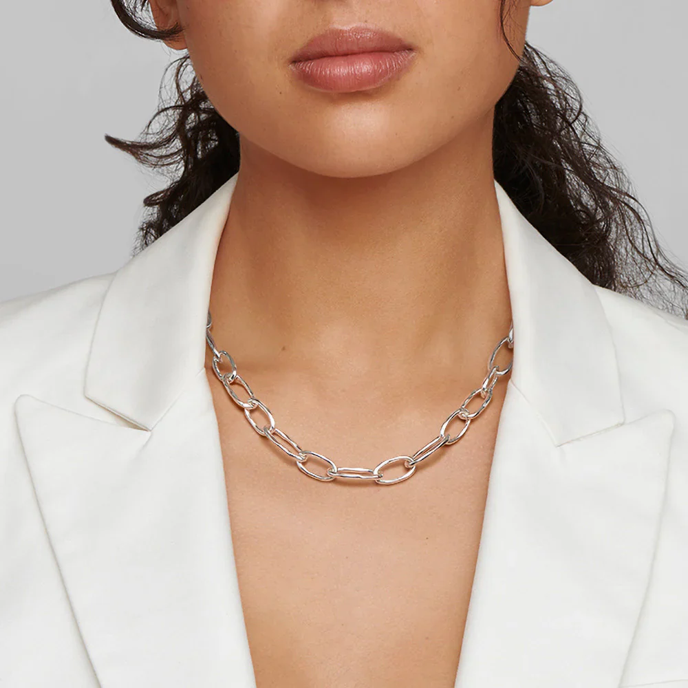 Faceted Oval Link Necklace in Sterling Silver - Image 2