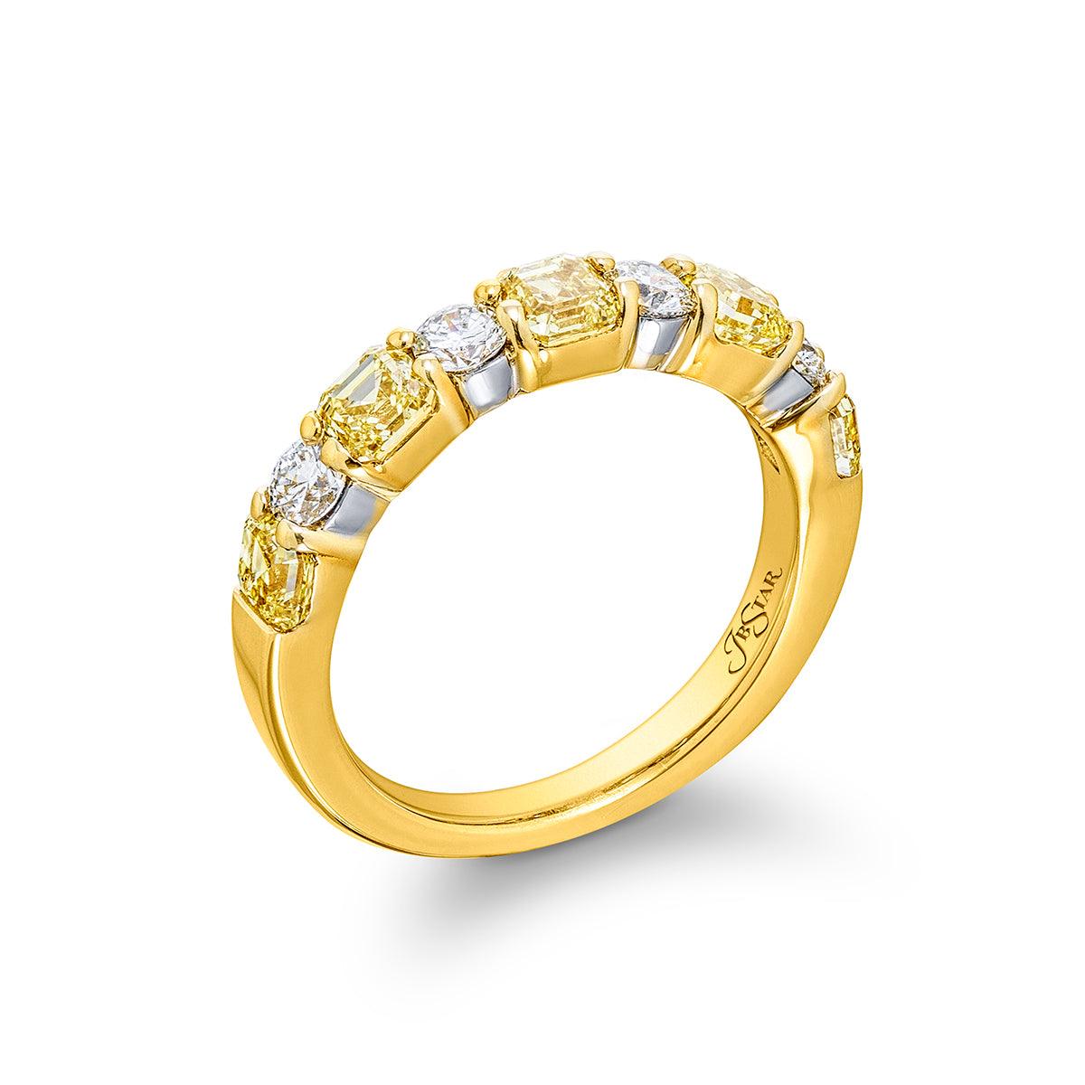 Fancy Yellow Emerald Cut Diamond and Round Diamond Band - Image 2