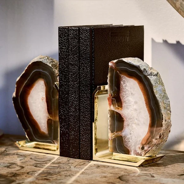 Fim Bookends, Agate & Gold, Set of 2 - Image 2