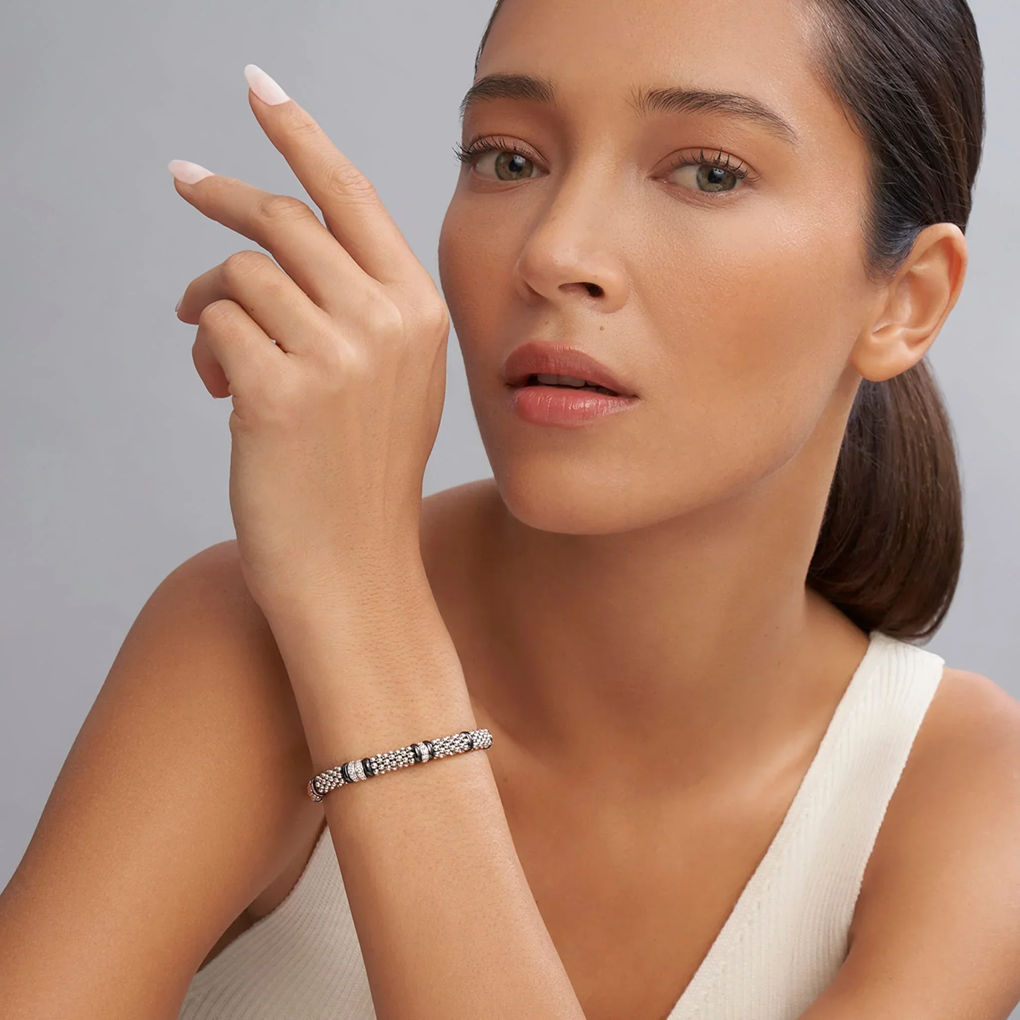 Four Station Diamond Caviar Bracelet | 6mm - Image 2