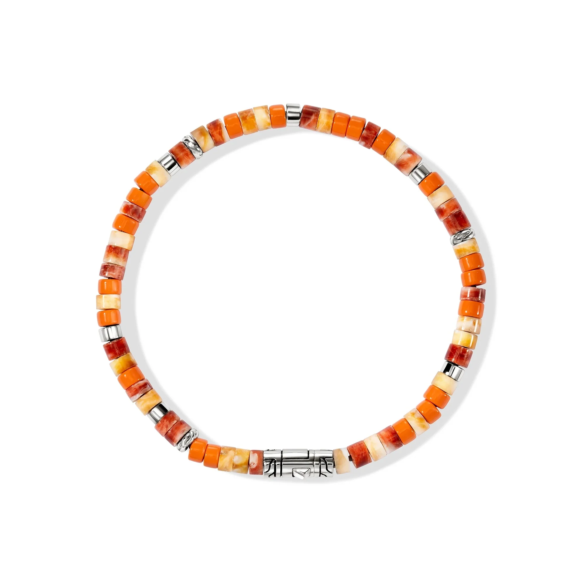 Heishi Beaded Bracelet - Oyster Shell and Orange enamel - Image 3