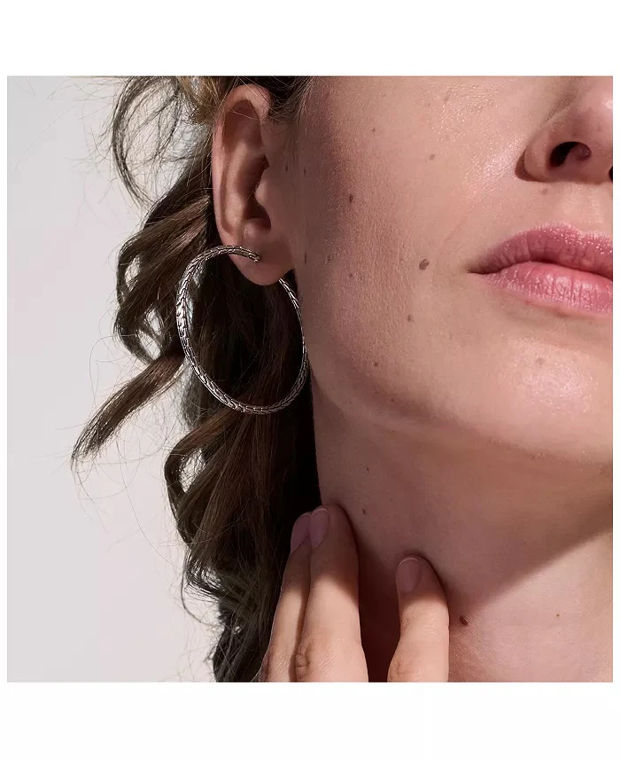 Large Carved Chain Hoop Earrings - Image 2