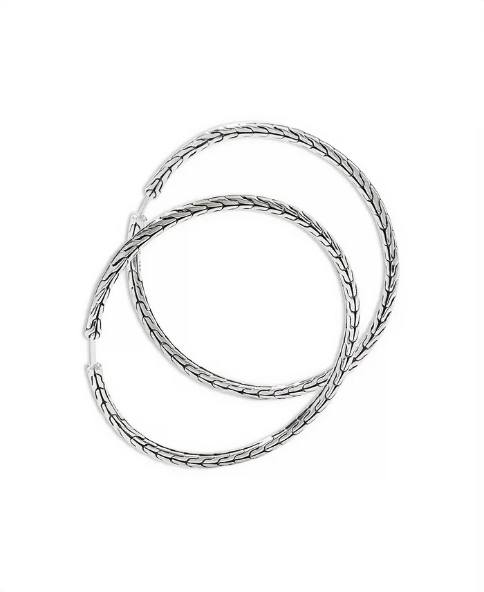 Large Carved Chain Hoop Earrings - Image 3