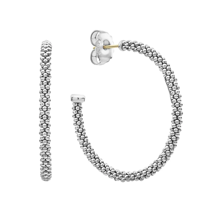 Large Caviar Hoop Earrings - Image 2