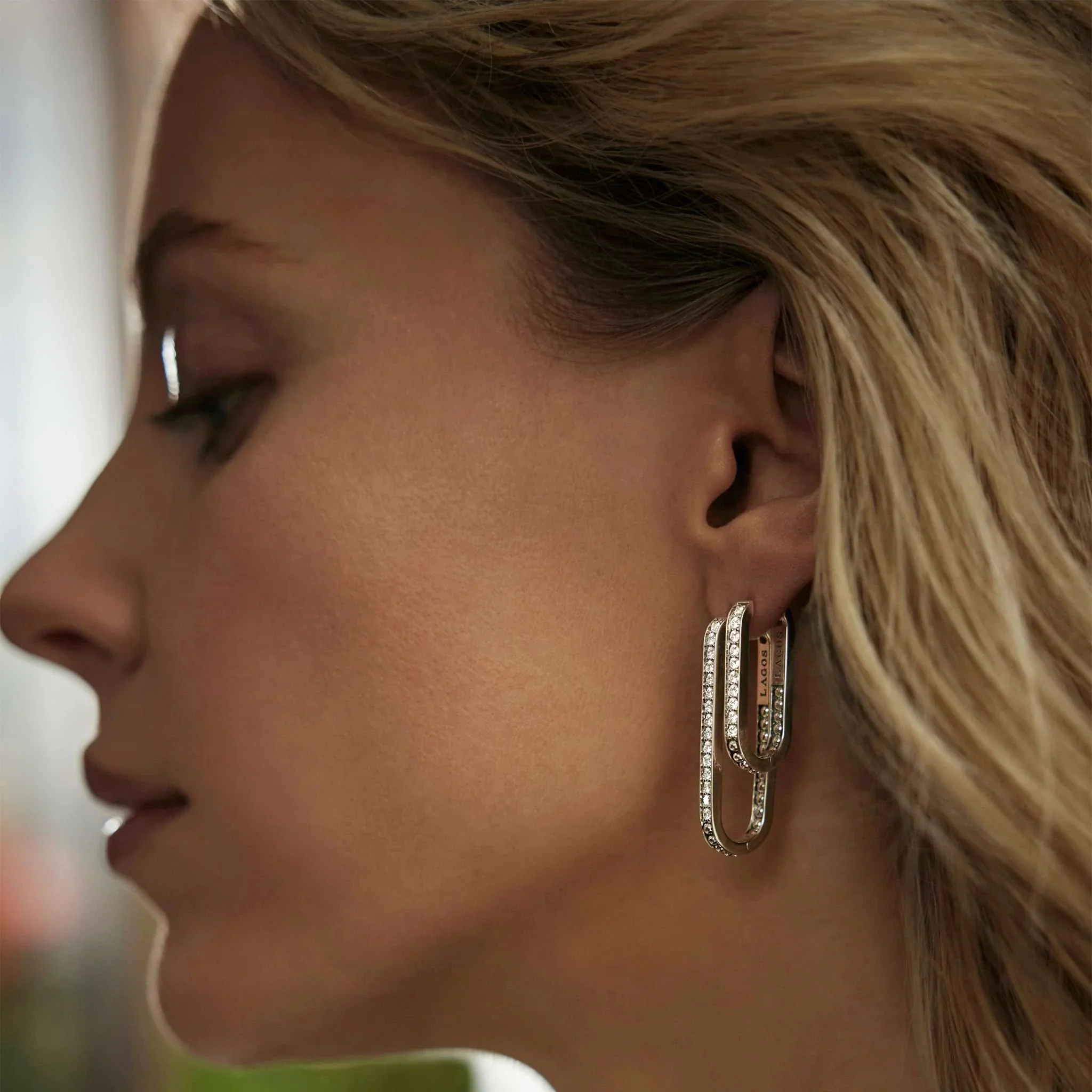 Large Linear Diamond Hoop Earrings - Image 4