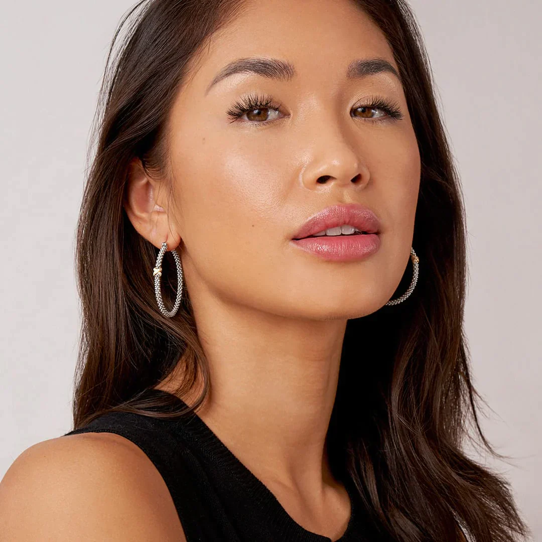 Large X Diamond Caviar Hoop Earrings - Image 2