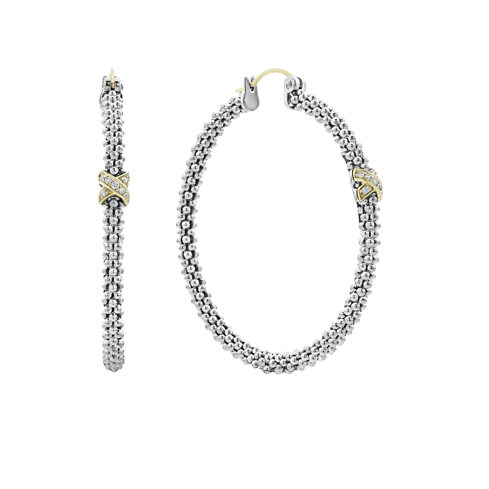 Large X Diamond Caviar Hoop Earrings - Image 3