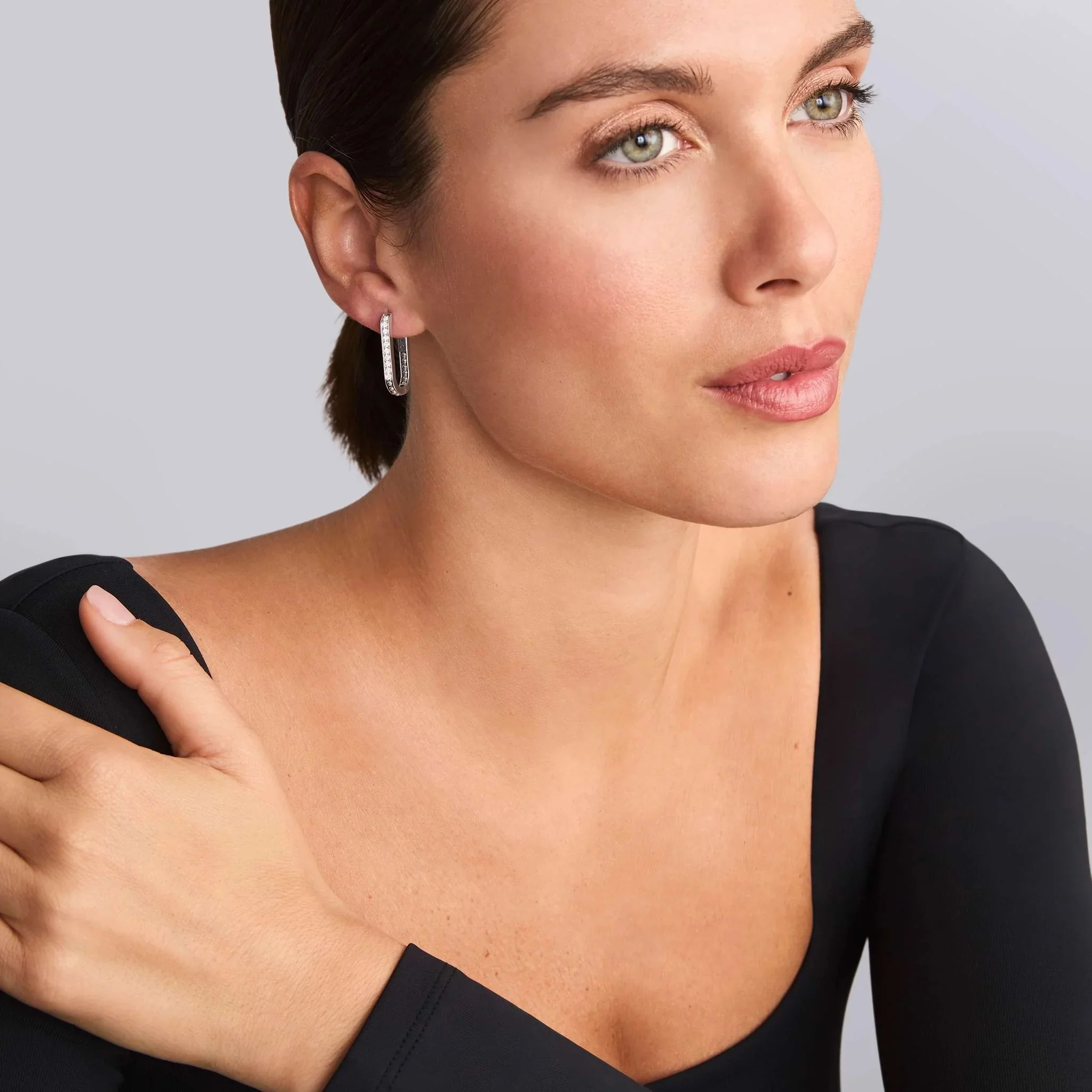 Linear Diamond Hoop Earrings - Image 3