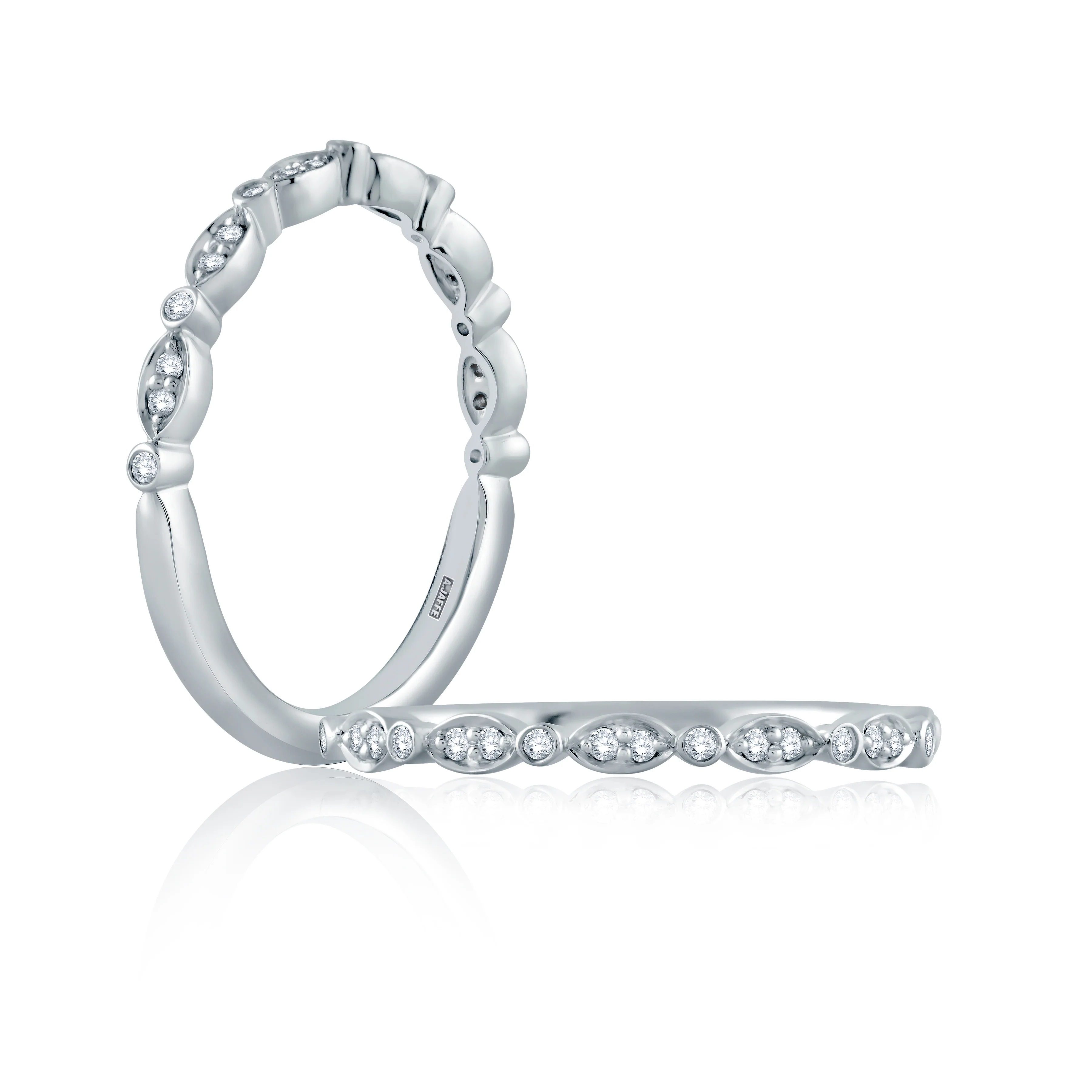 Marquise and Round Shape Diamond Stackable Half Circle Band - Image 3