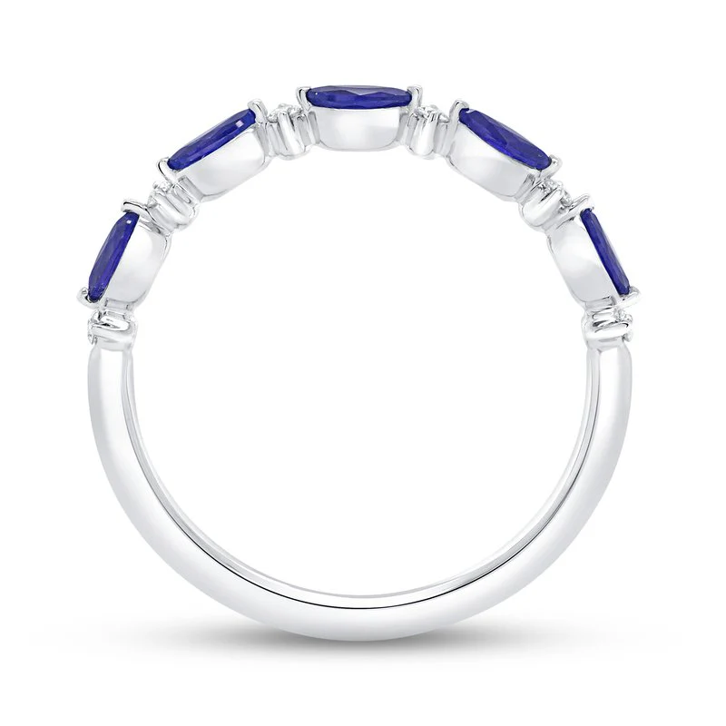 Marquise Blue Sapphire and Diamond Fashion Ring - Image 2