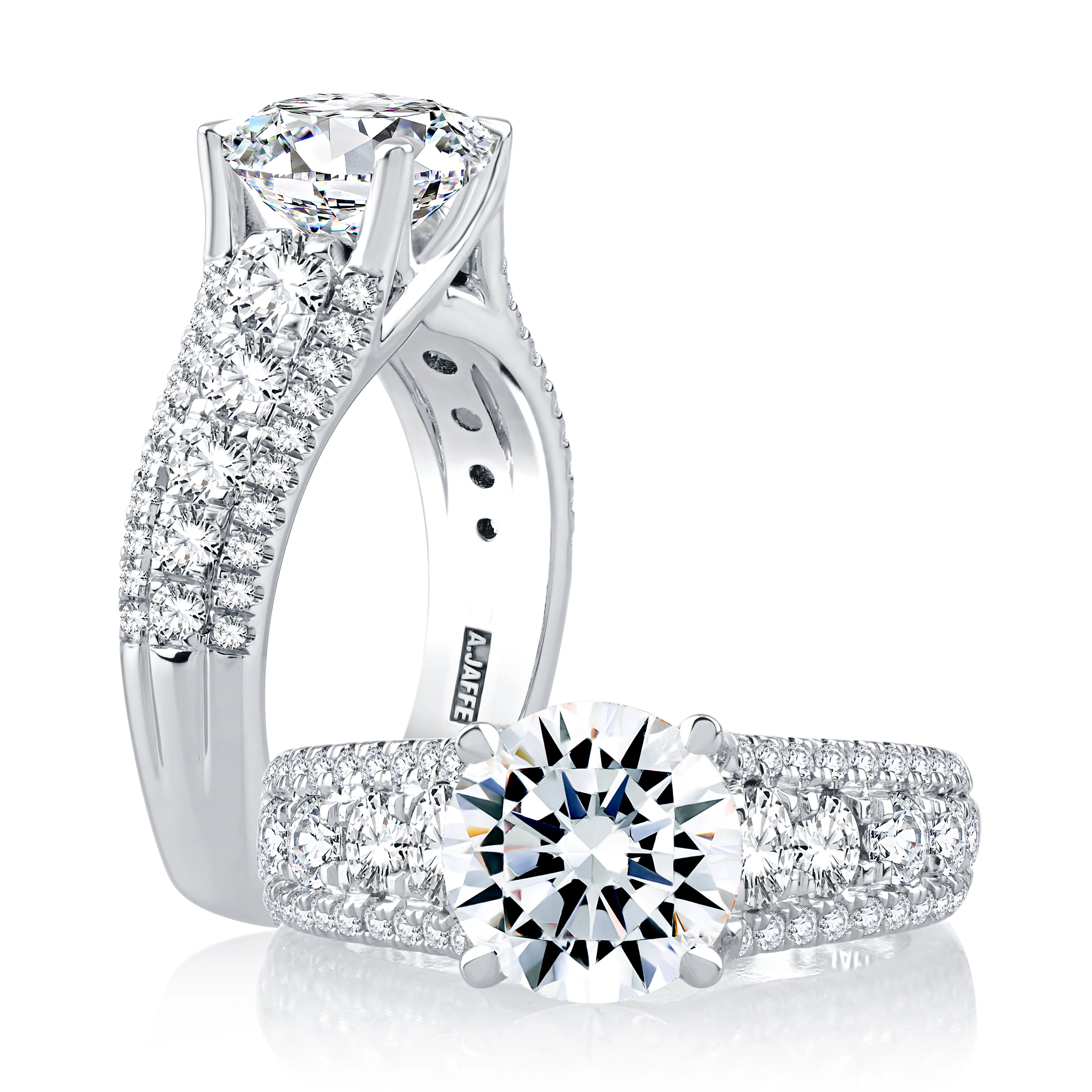 Modern Three Row Diamond Pavé Engagement Ring - Image 3