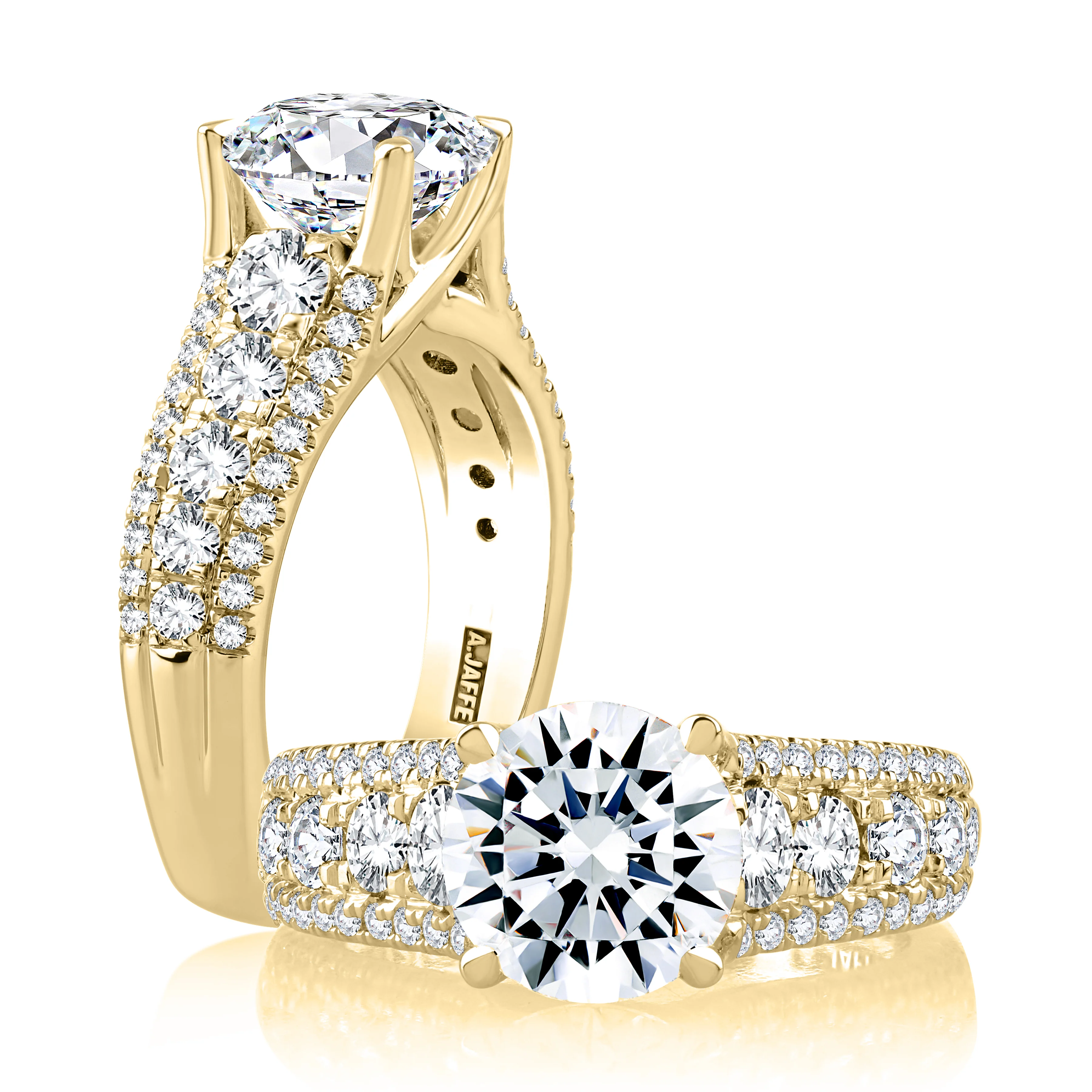 Modern Three Row Diamond Pavé Engagement Ring - Image 5