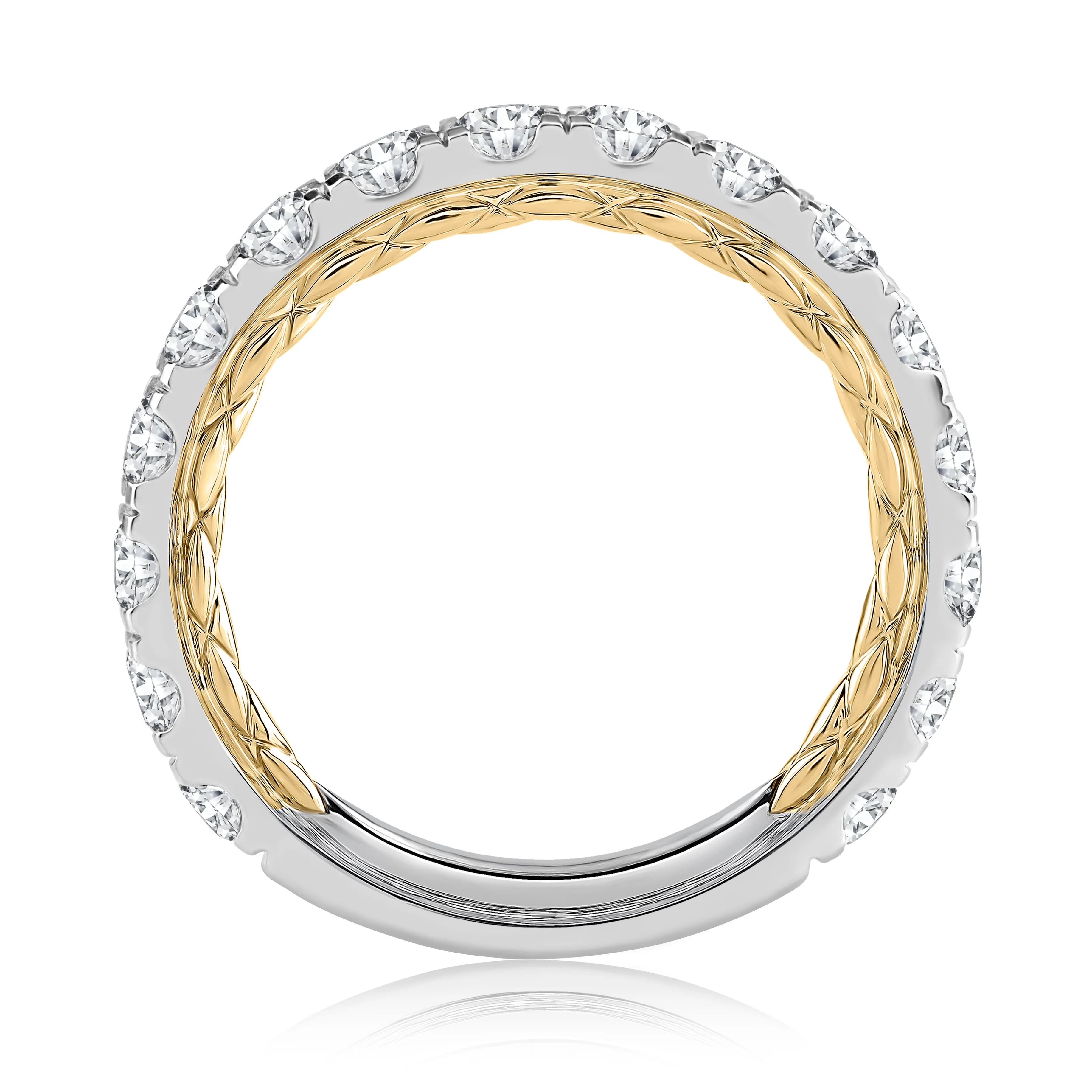 Modern Two Tone Diamond Wedding Ring - Image 2