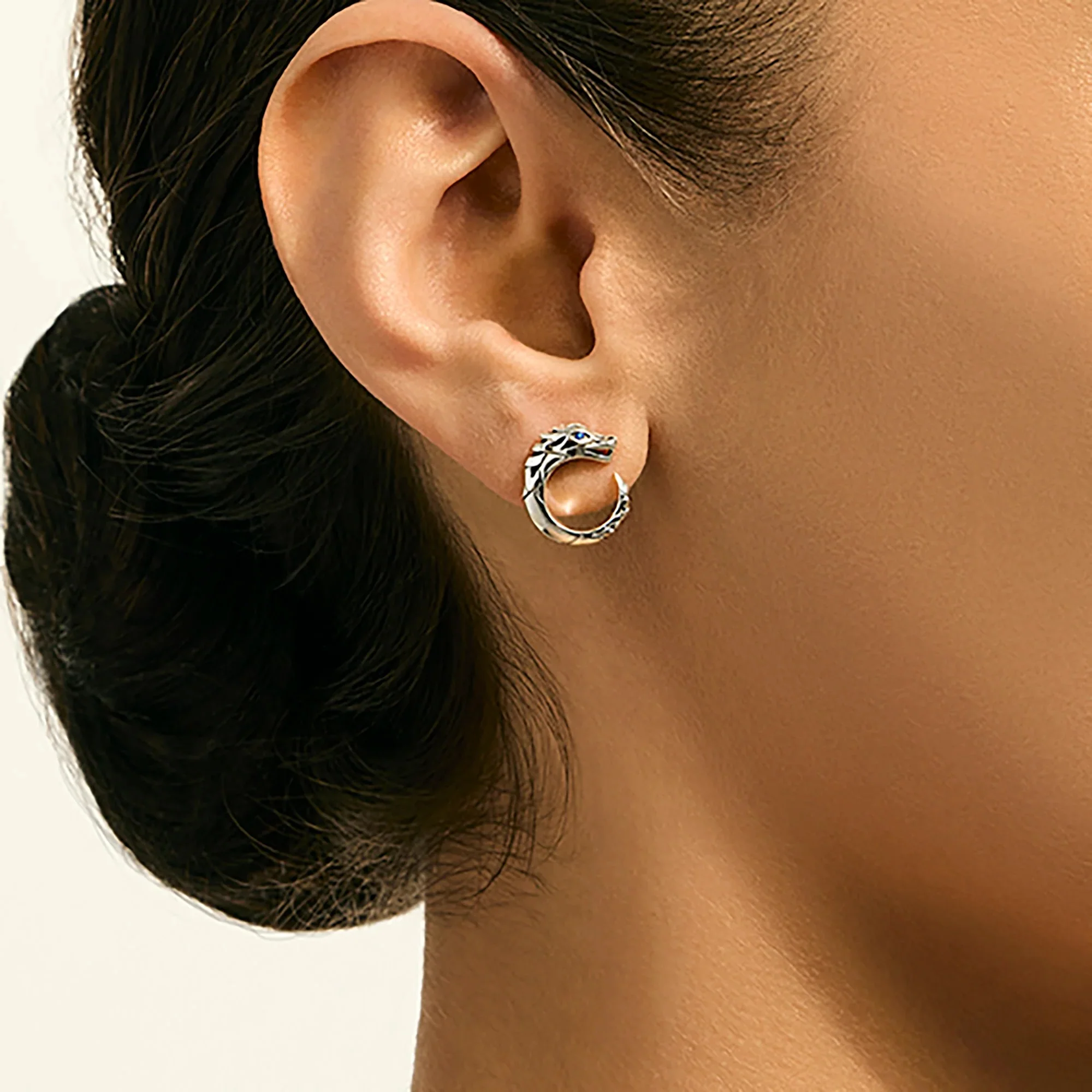 Naga Silver Circle Blue Sapphire Earrings - Image 2