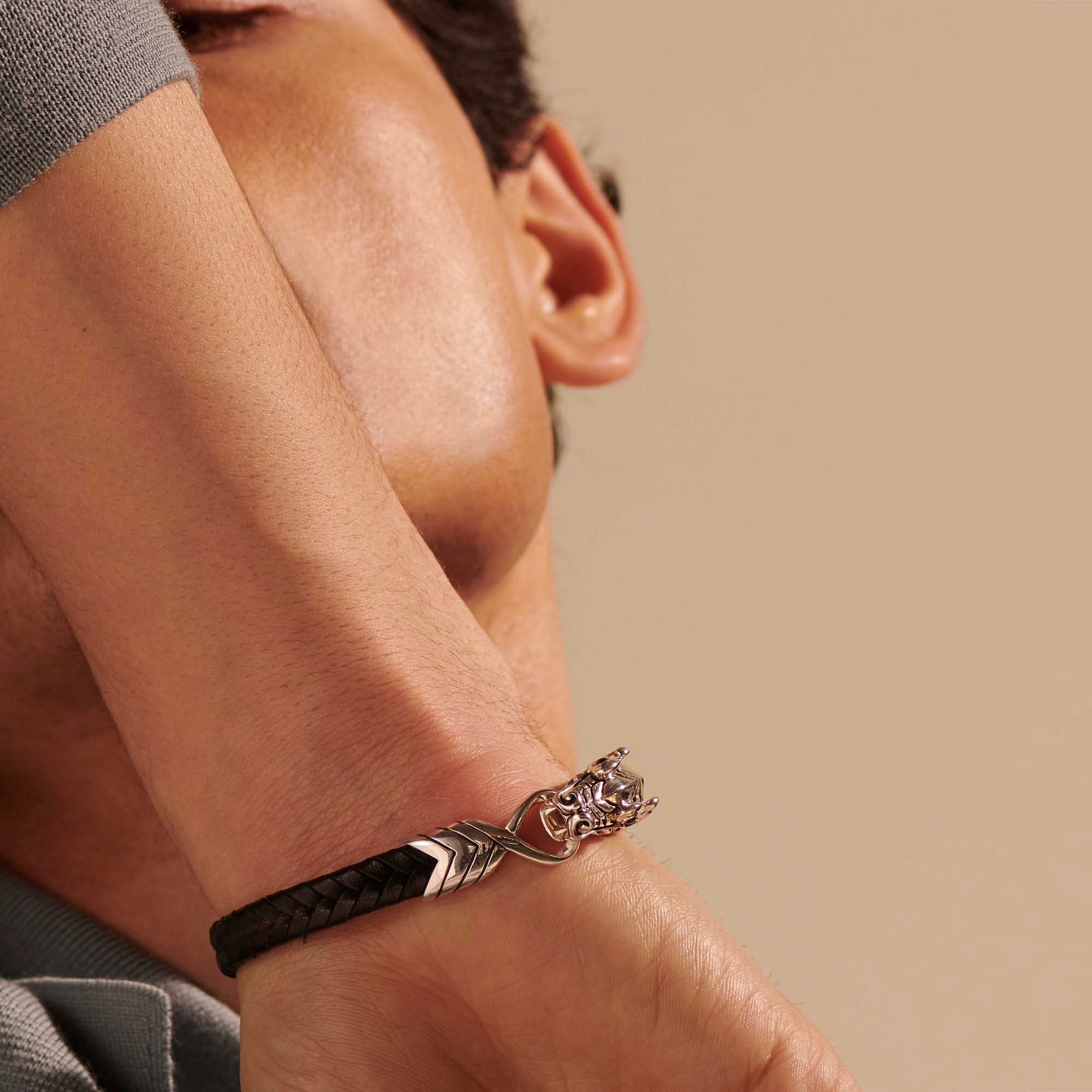 Naga Sterling Silver & Black Leather Bracelet - Image 4