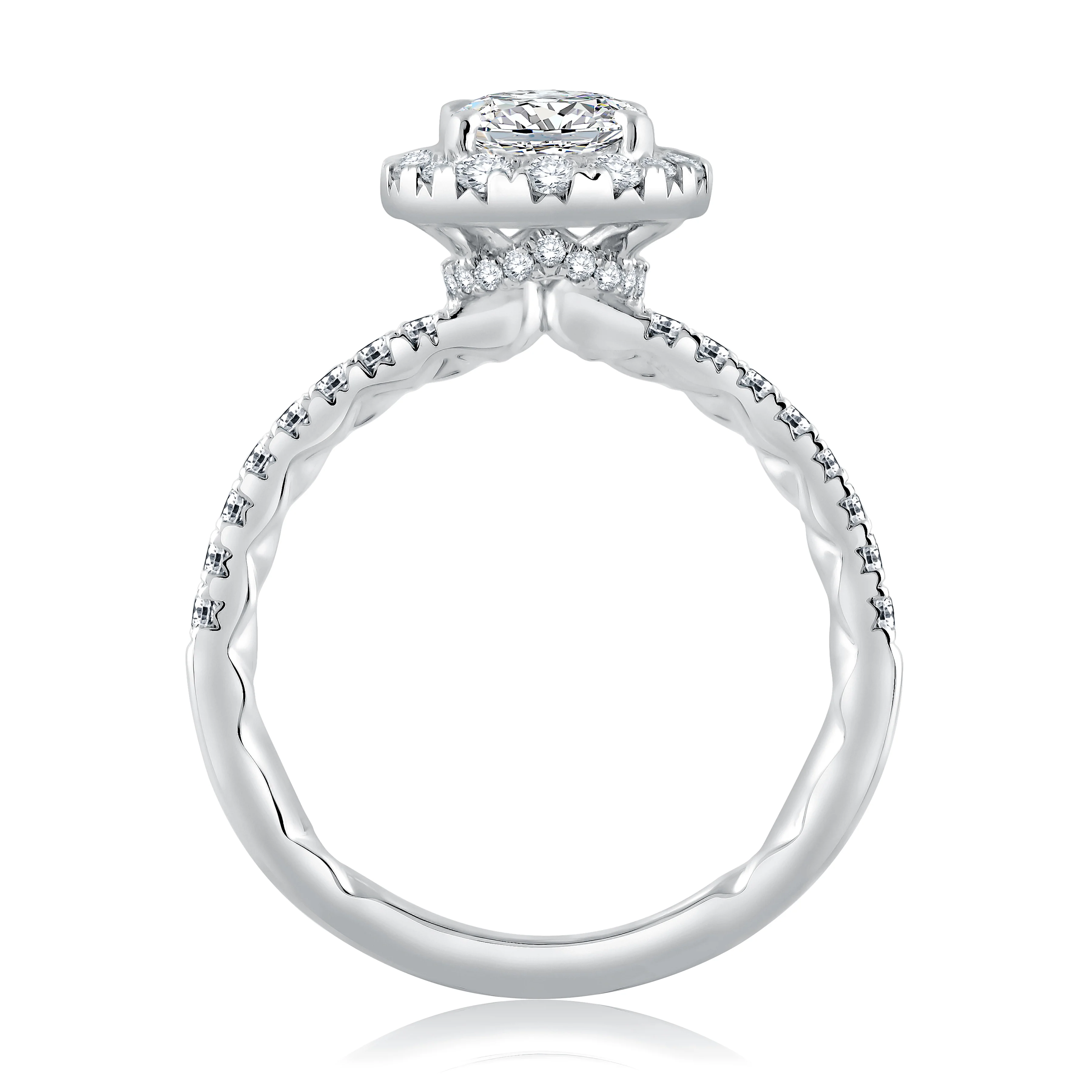 Oval Halo Engagement Ring with Belted Gallery Detail - Image 2