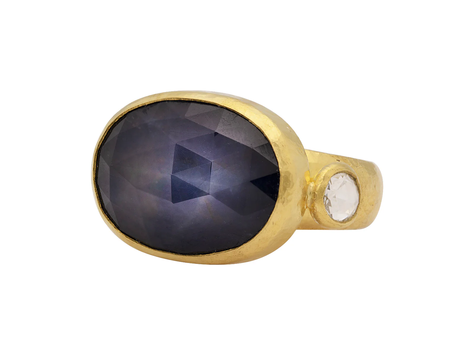 Oval Rose Cut Sapphire and Diamond Ring - Image 2