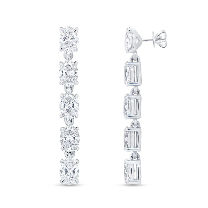 Oval Shaped Diamond Dangle Earrings - Image 2