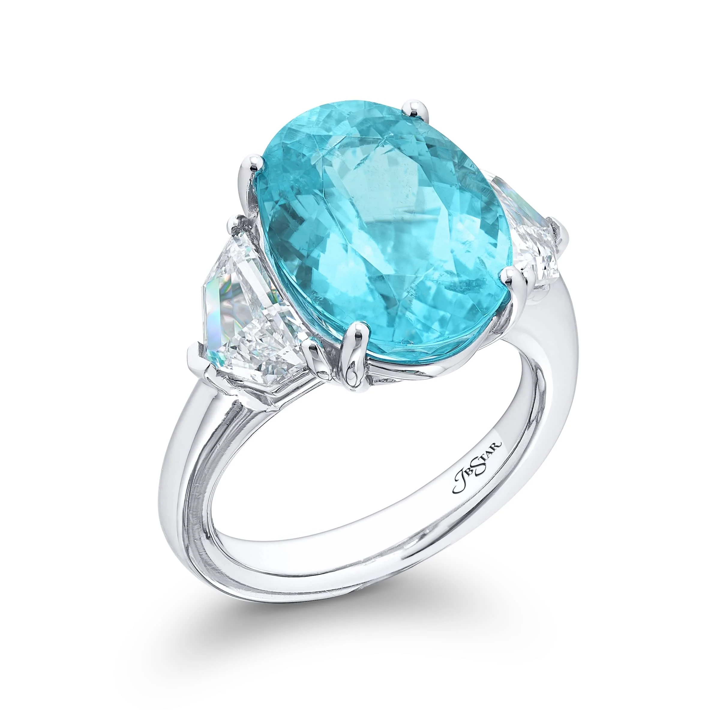 Paraiba and Diamond Platinum Ring - Image 2