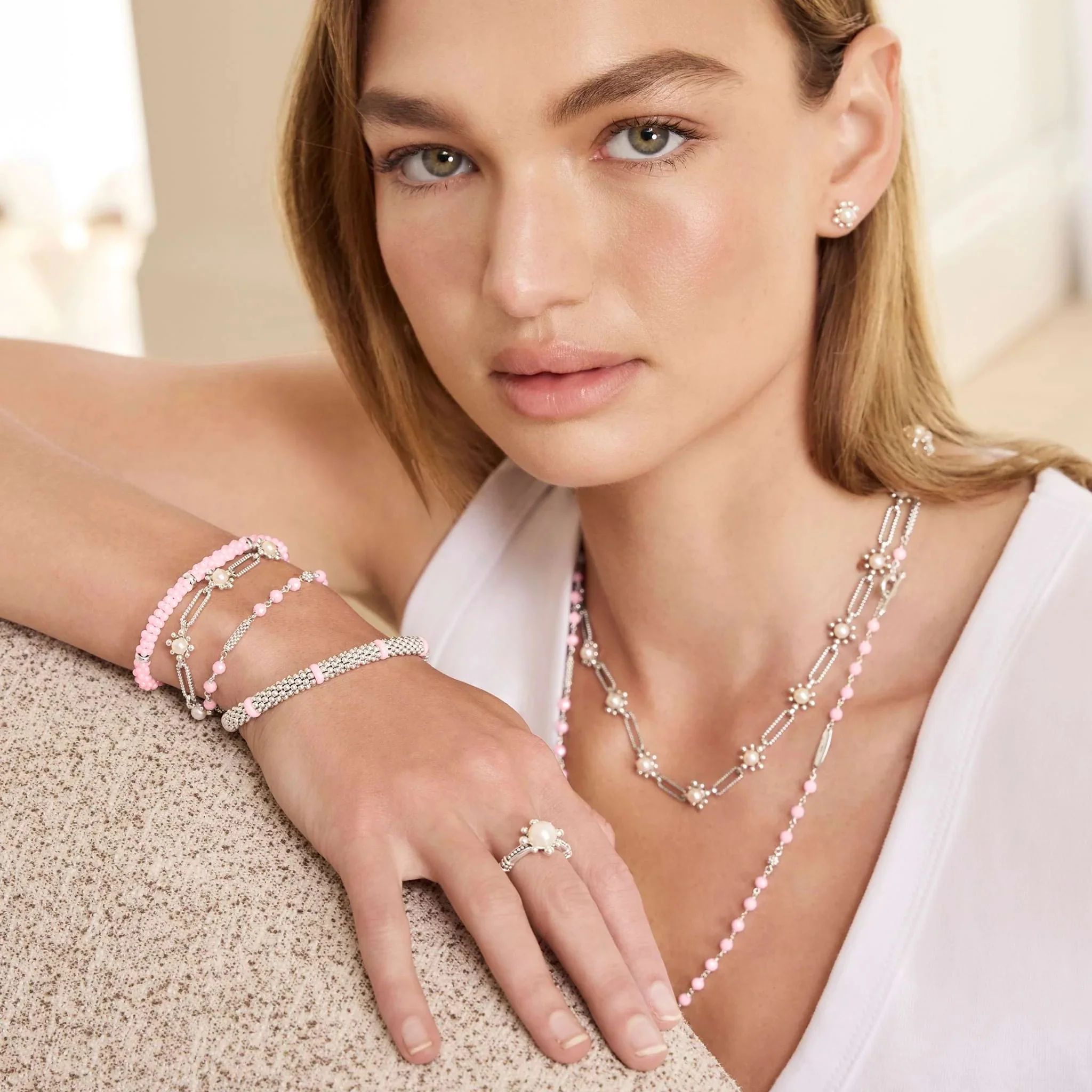 Pink Five Silver Station Ceramic Bracelet | 5mm - Image 2