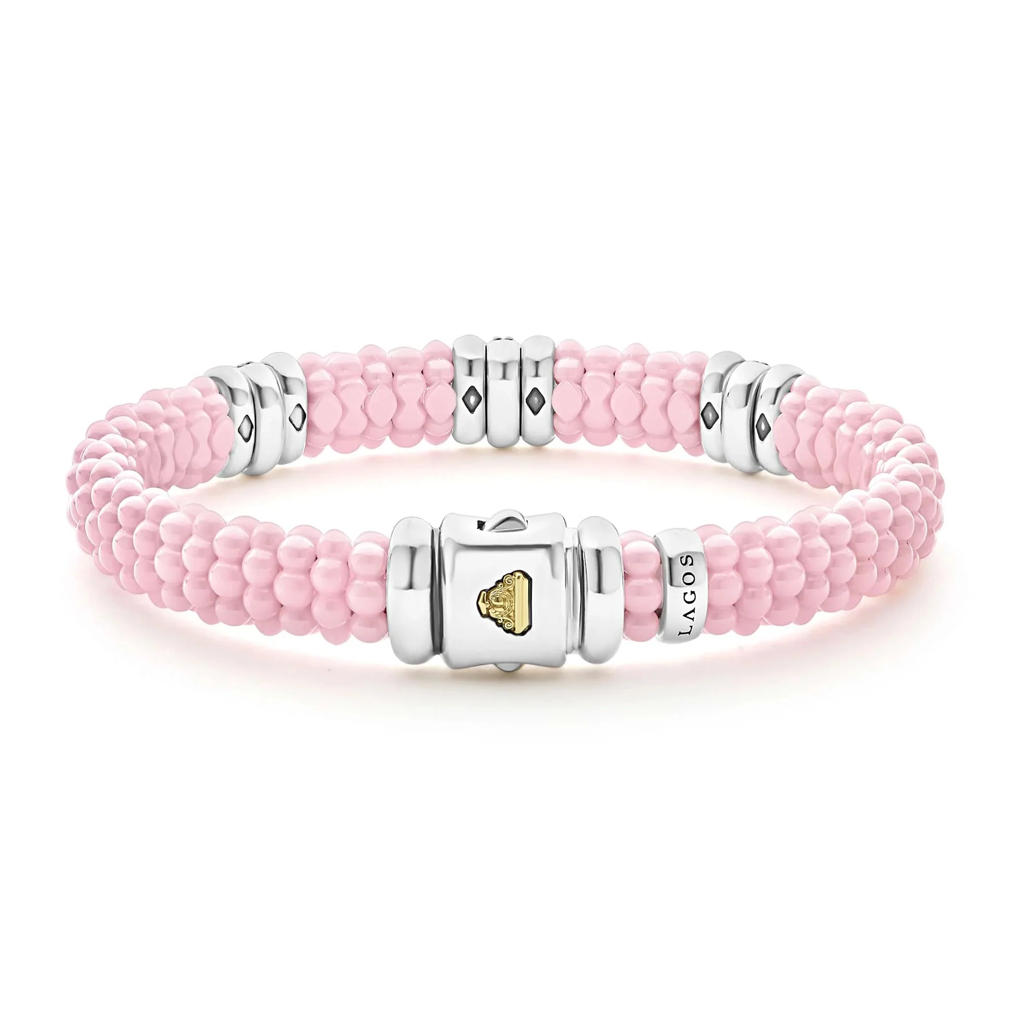 Pink Three Station Diamond Caviar Bracelet | 9mm - Image 2