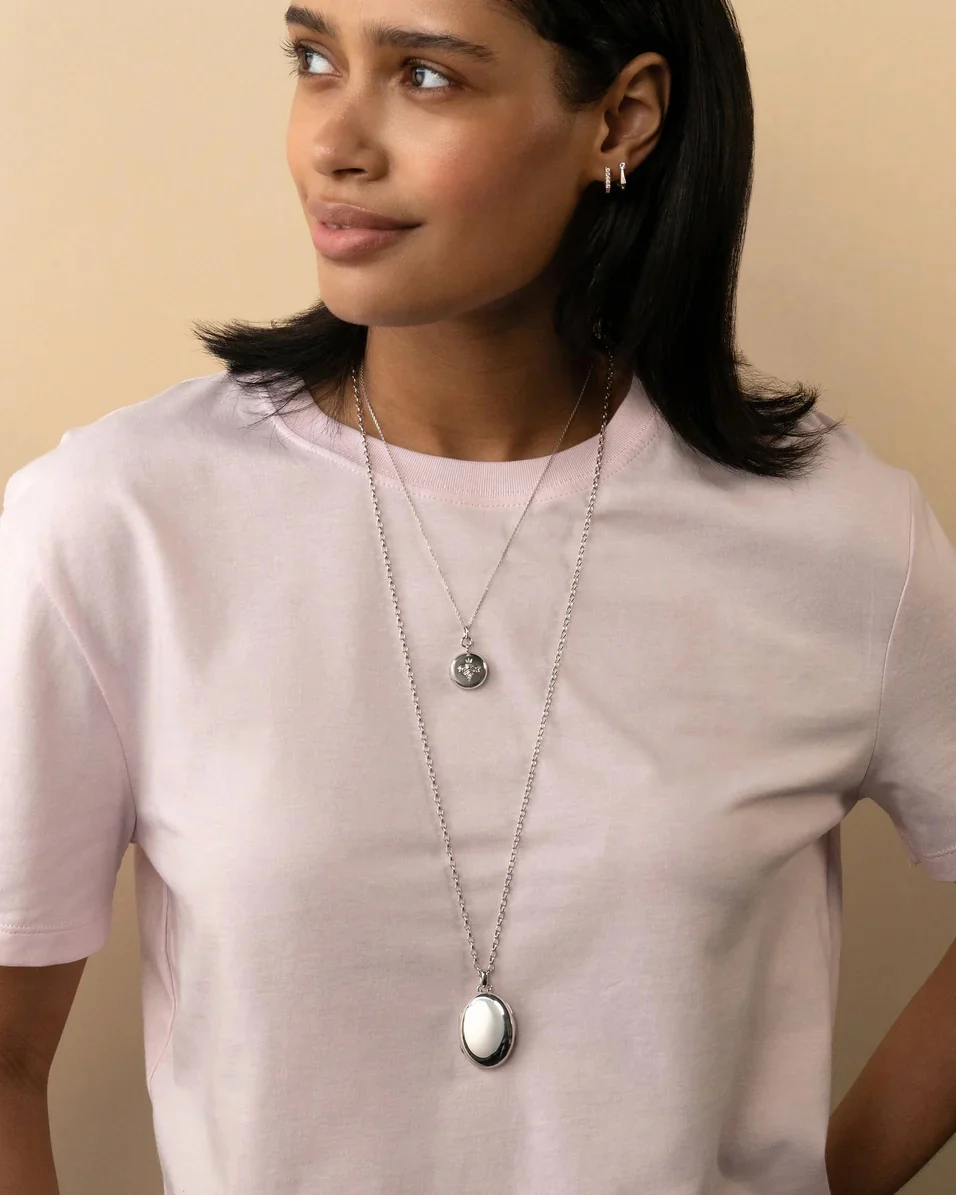 "Queen Bee" Sterling Silver Locket Necklace with White Sapphire - Image 2