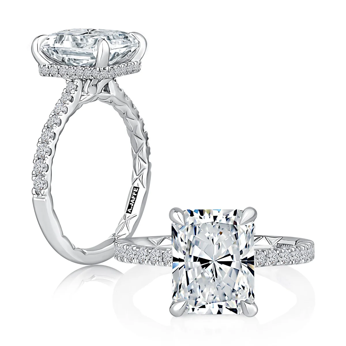 Radiant Shaped Diamond Engagement Ring with Hidden Halo and Quilted Interior Diamond Band - Image 3